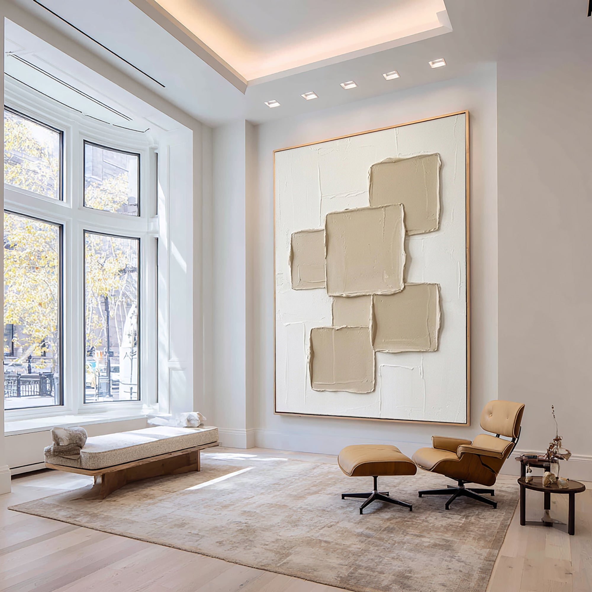 Large Sculptural White Wall Art Contemporary Relief Canvas
