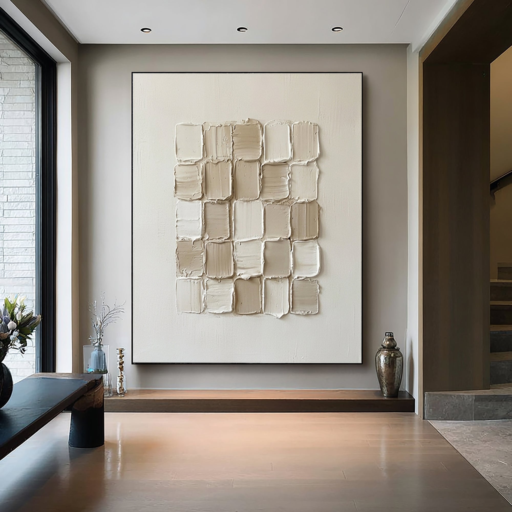 Large Modern Block Matrix Wall Art Contemporary Neutral Texture Painting