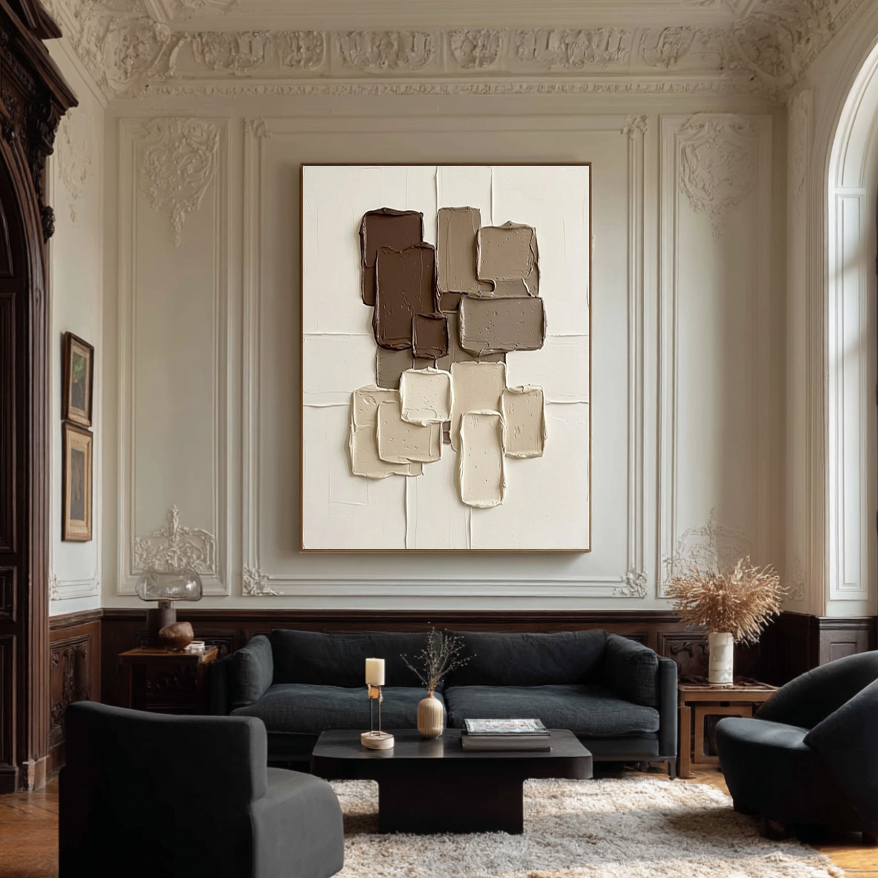 Large Warm Mocha Geometric Wall Art Textured Contemporary Decor