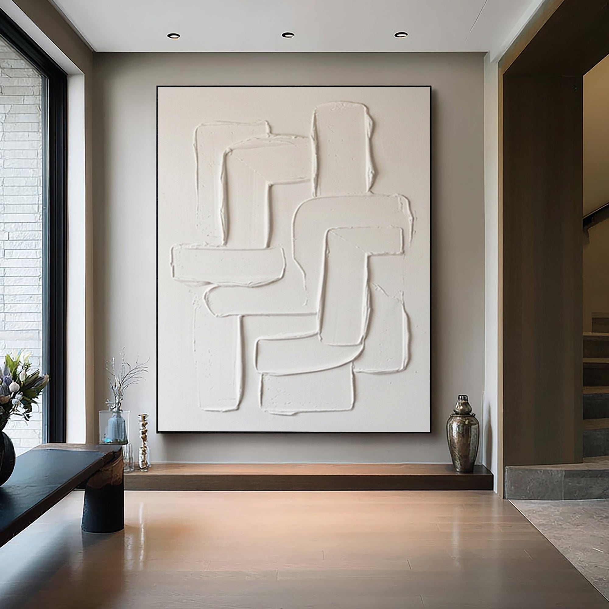 Large Hand Painted White Texture Artwork Modern Luxury Wall Art