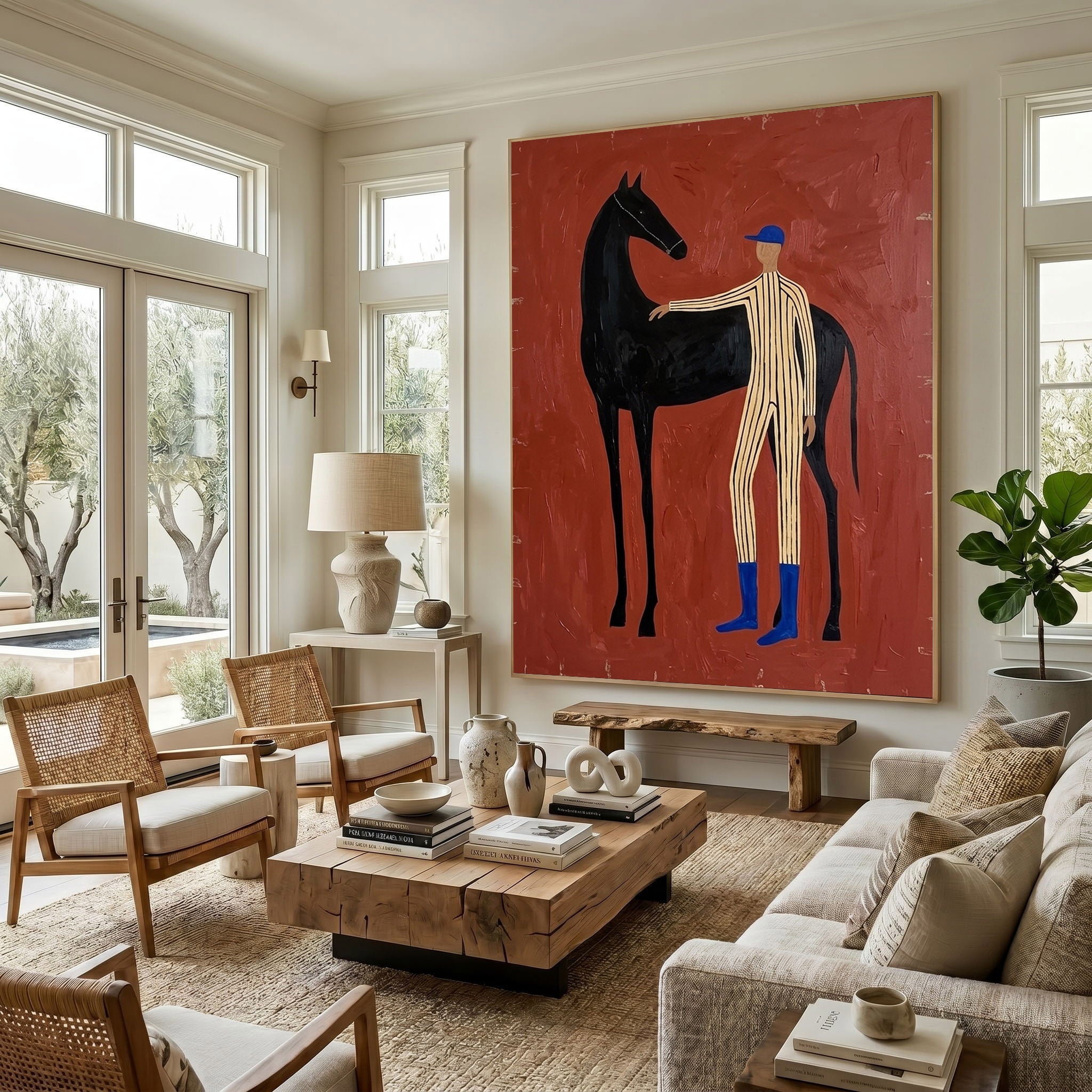 Large Cowboy Wall Art Modern Horse Oil Painting Southwestern Contemporary Artwork