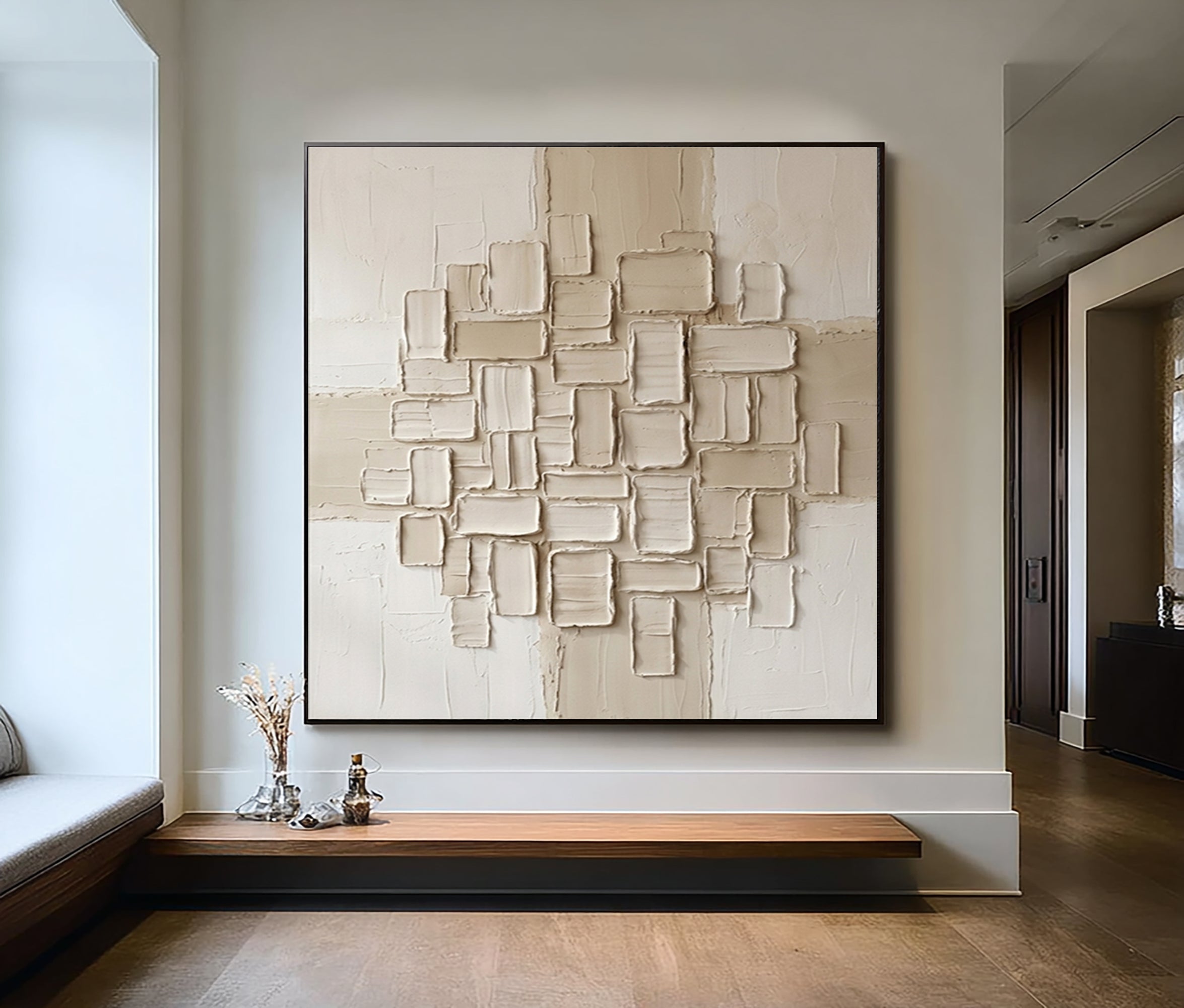 Large Geometric Textured Canvas Art Contemporary Neutral Wall Decor