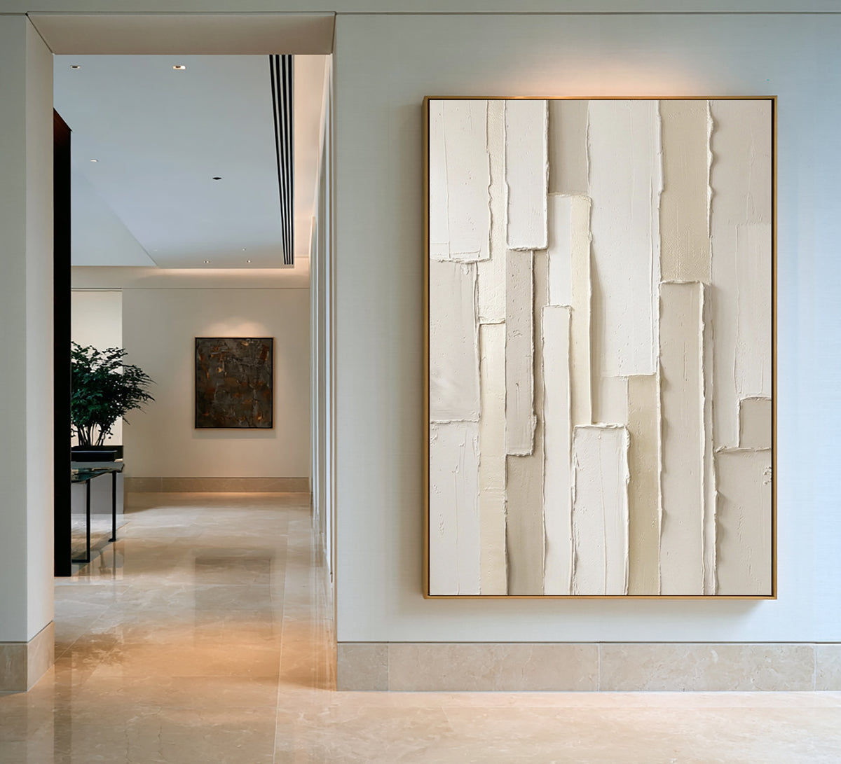 Large White Sculptural Relief Wall Art 3D Textured Abstract Oil Painting Layered Geometric Blocks Neutral Minimalist Luxury Home Decor