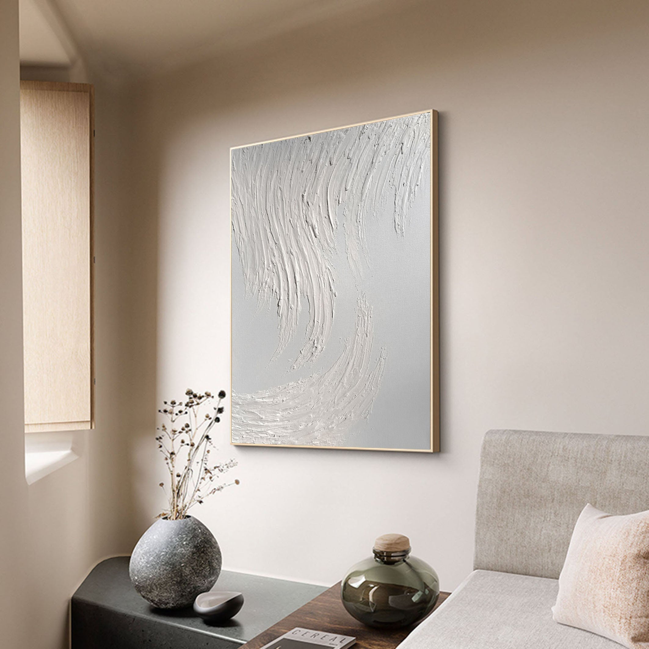 Minimalist White Textured Wall Art For House #MM060