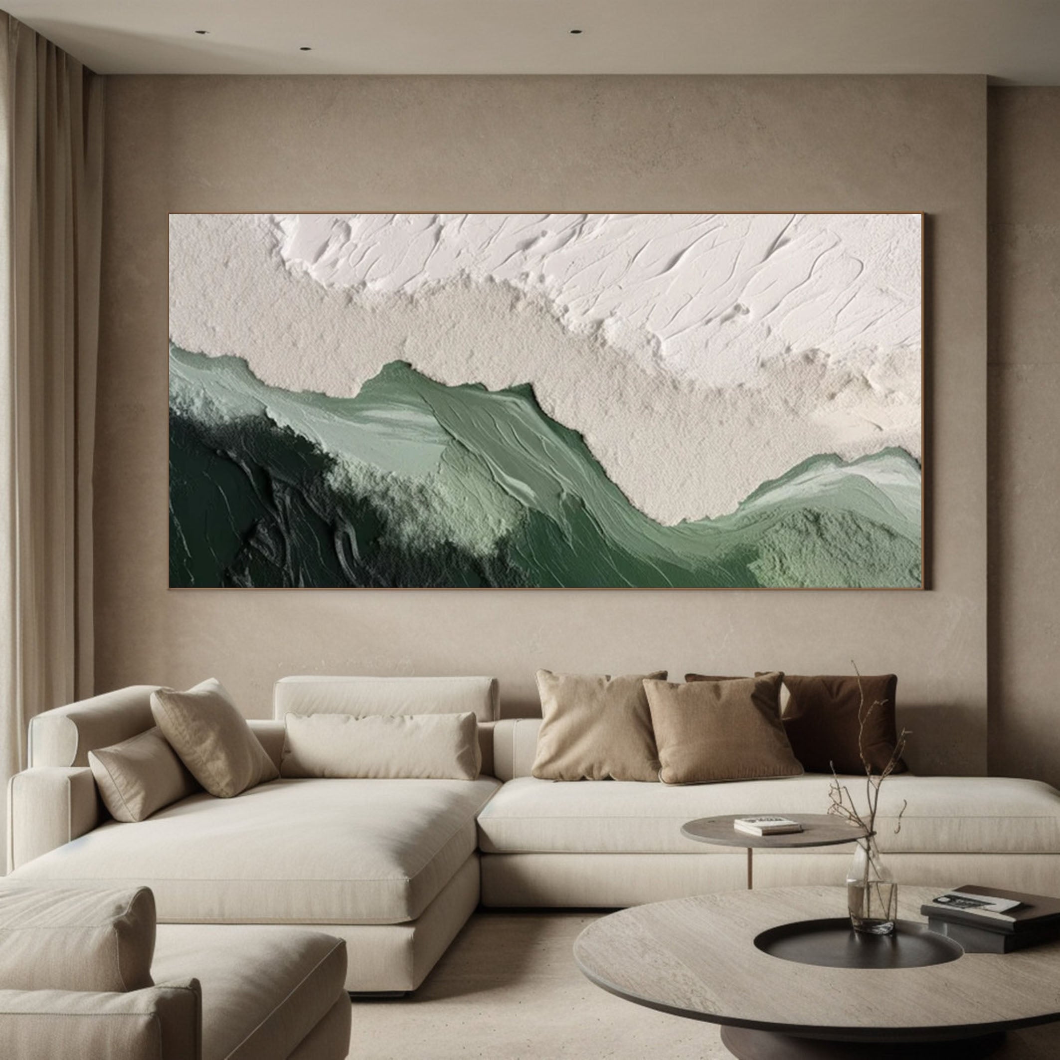 Nature-Inspired Green & White Textured Abstract Wall Art #MM171