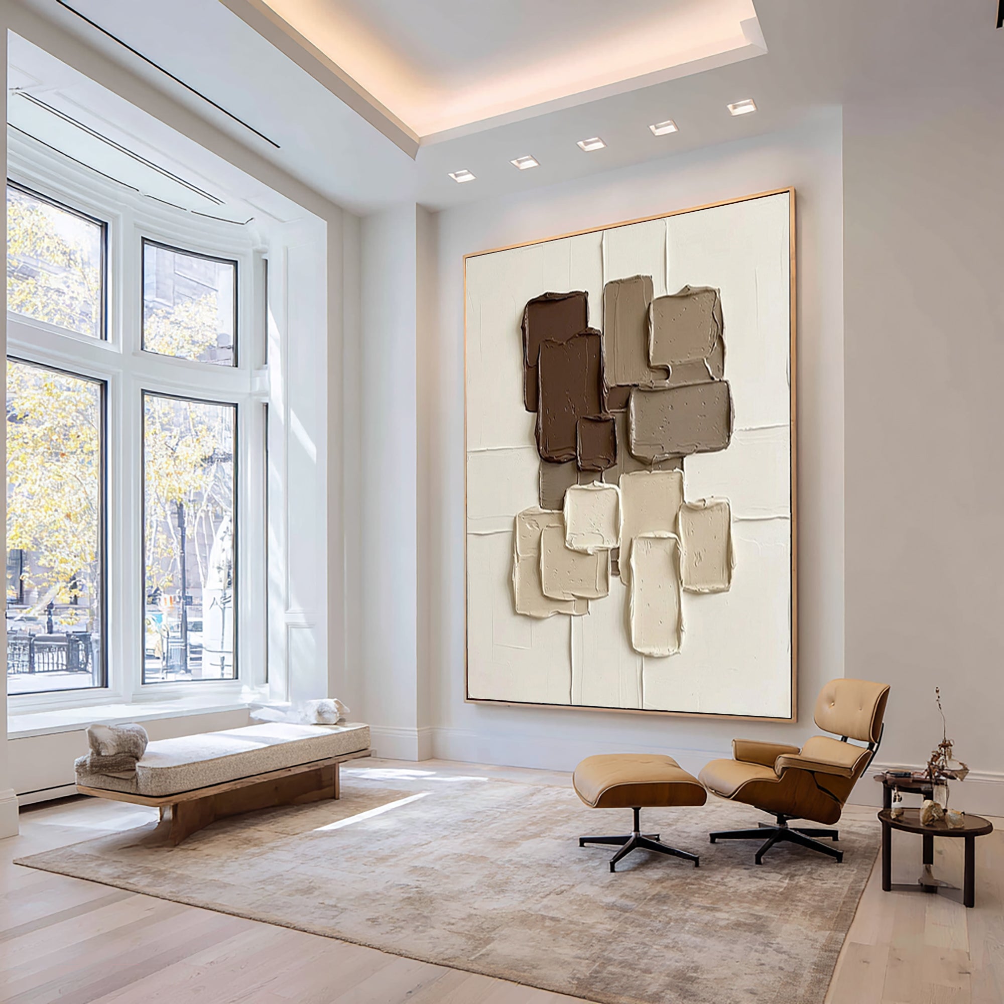 Large Warm Mocha Geometric Wall Art Textured Contemporary Decor