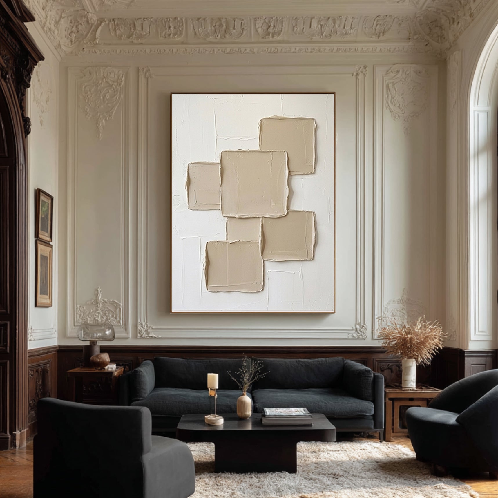 Large Sculptural White Wall Art Contemporary Relief Canvas