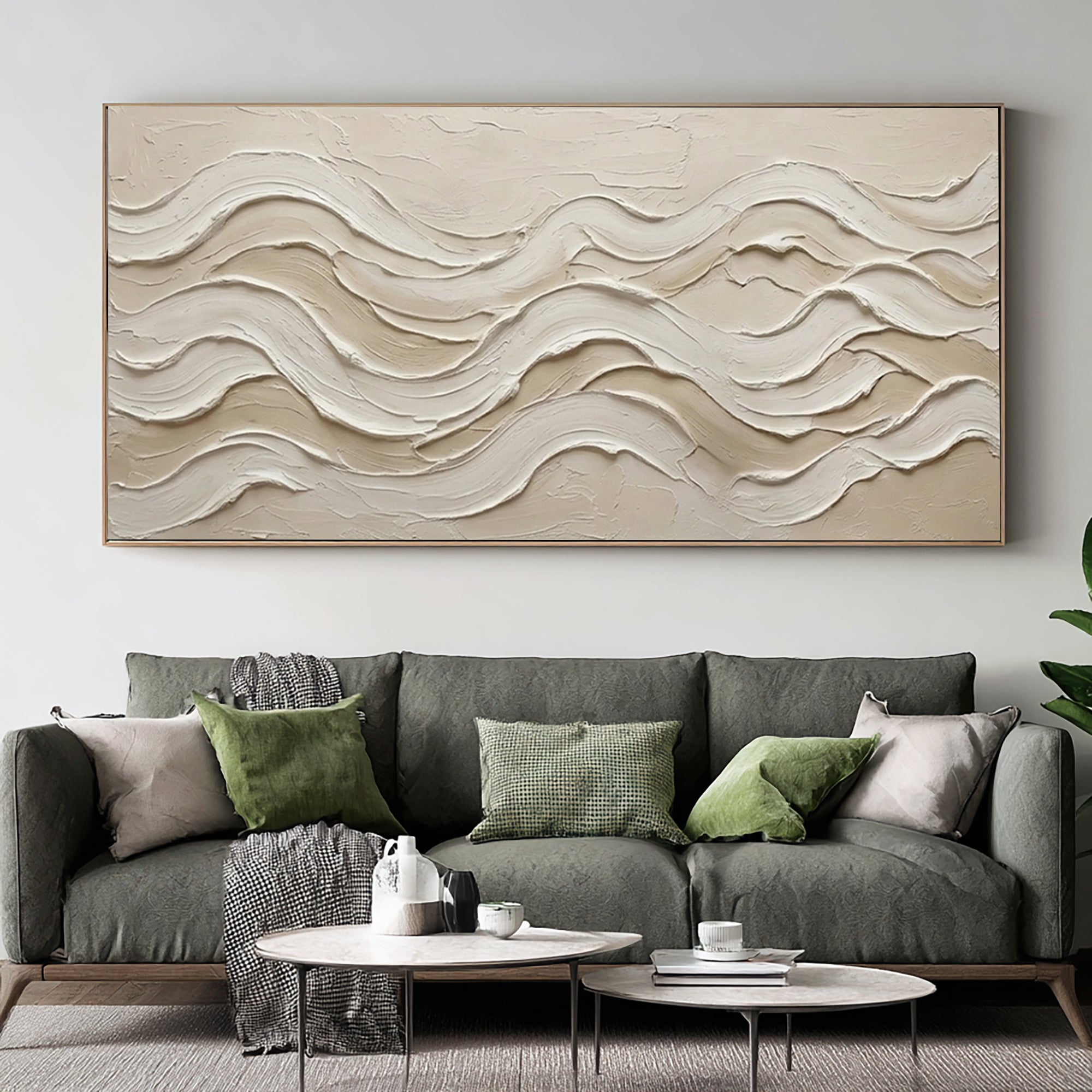 Modern Coastal Abstract Painting Textured Beige Wall Decor