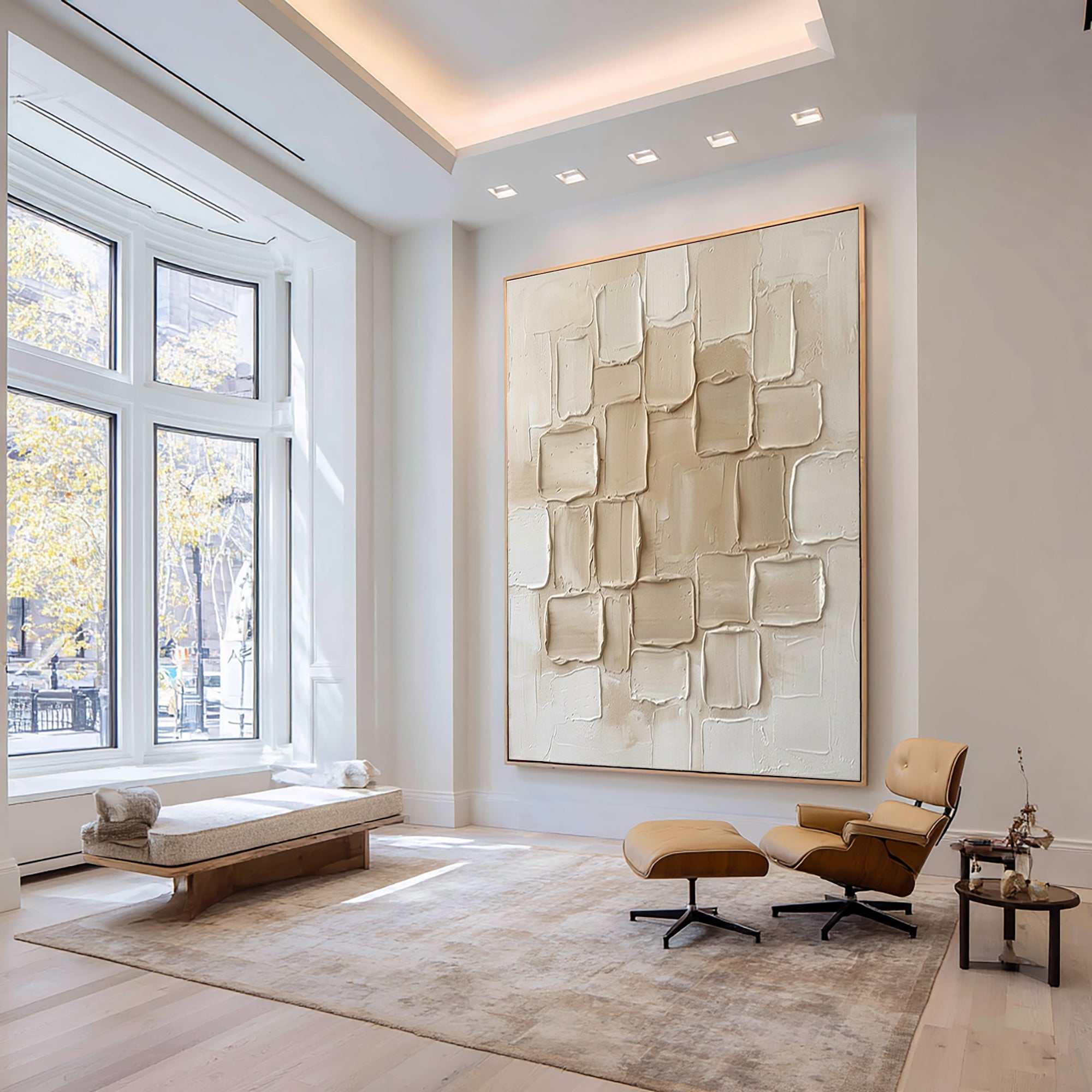 Large Ivory Collage Textured Canvas Art Luxury Neutral Wall Decor
