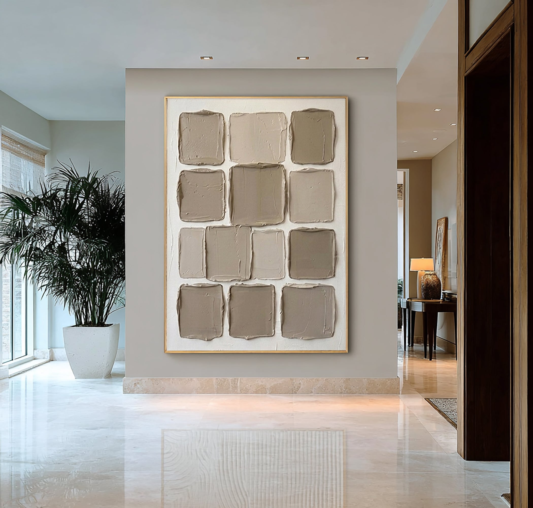 Large Contemporary Texture Canvas Art with Minimalist Square Composition