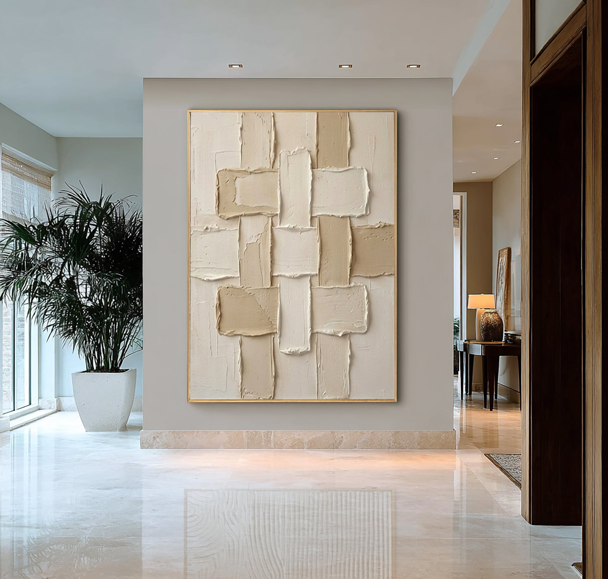 Large Neutral Geometric Composition Canvas Art Modern Texture Wall Decor