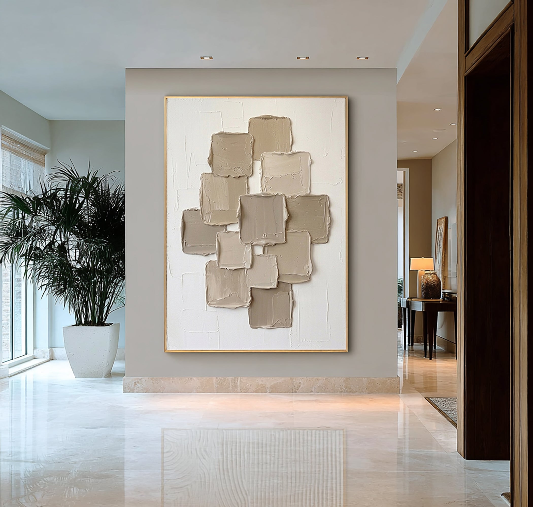 Large Sculptural Block Texture Canvas Art Modern Neutral Painting