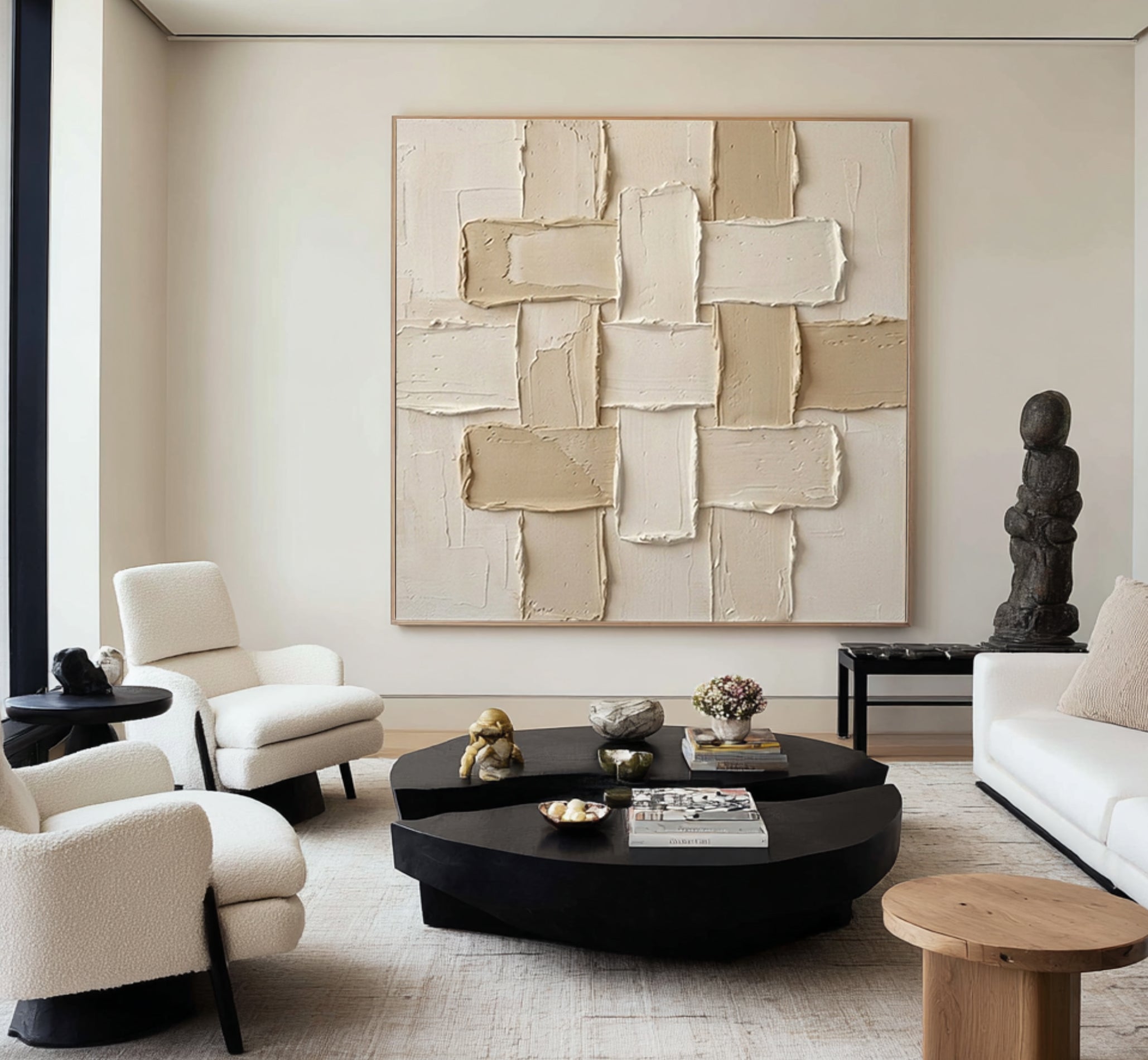 Large Cross Weave Wall Art Neutral Contemporary Textured Painting