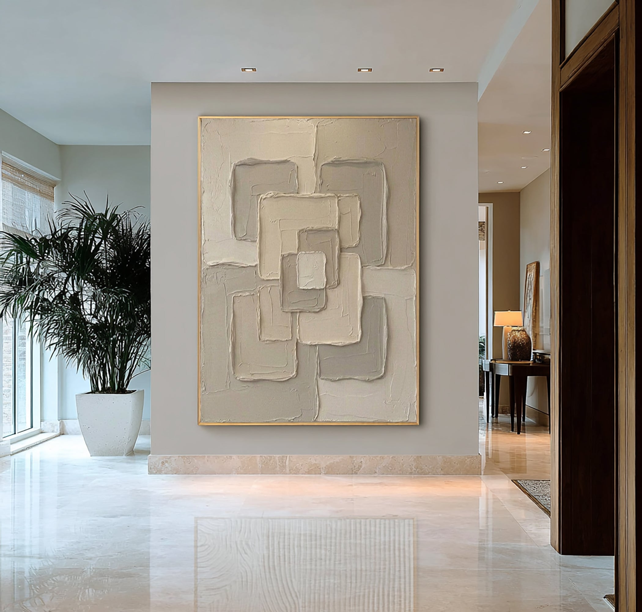 Large Beige Relief Canvas Art Contemporary Geometric Wall Decor