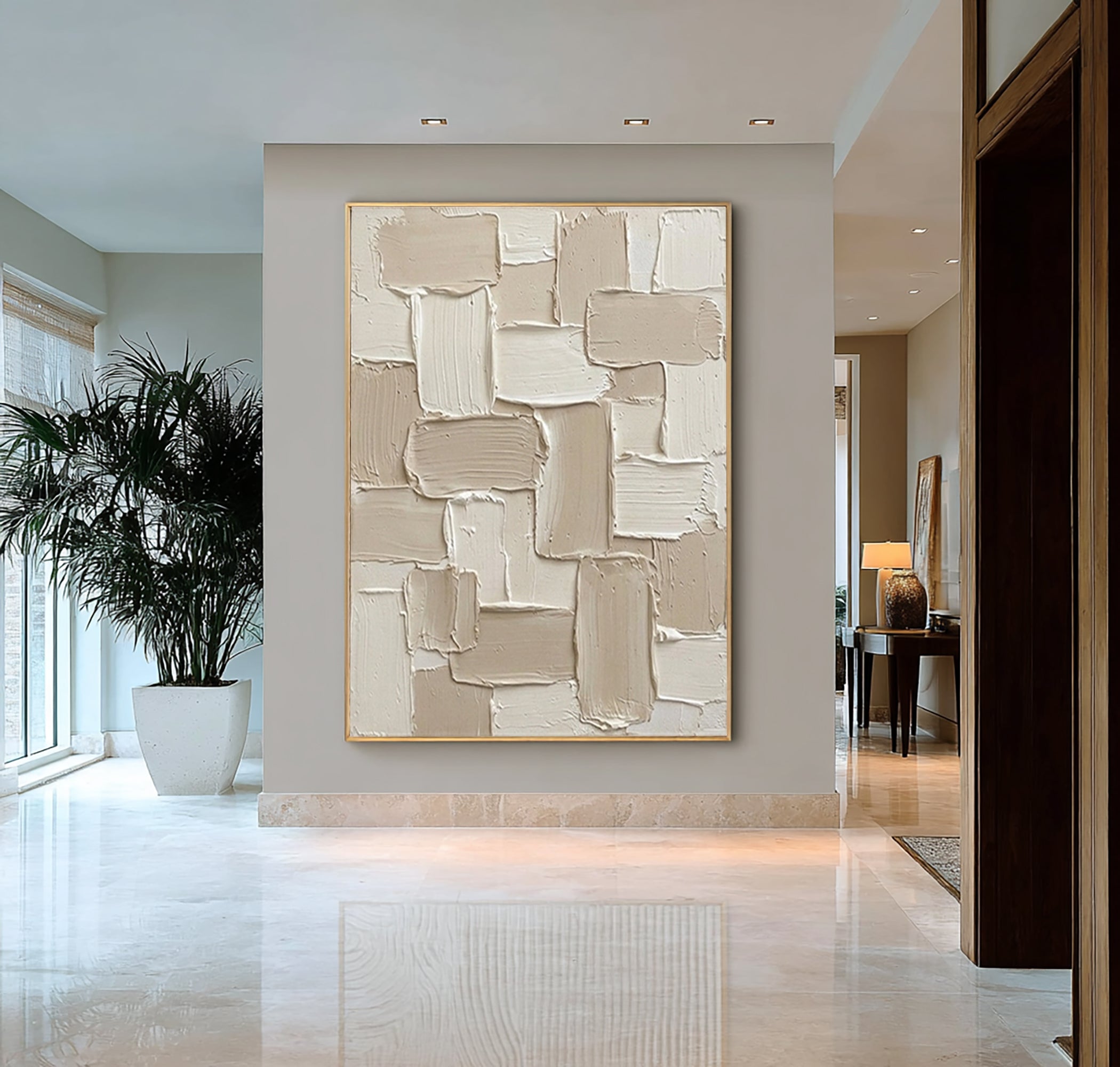 Large Neutral Textured Oil Painting for Luxury Modern Home Decor