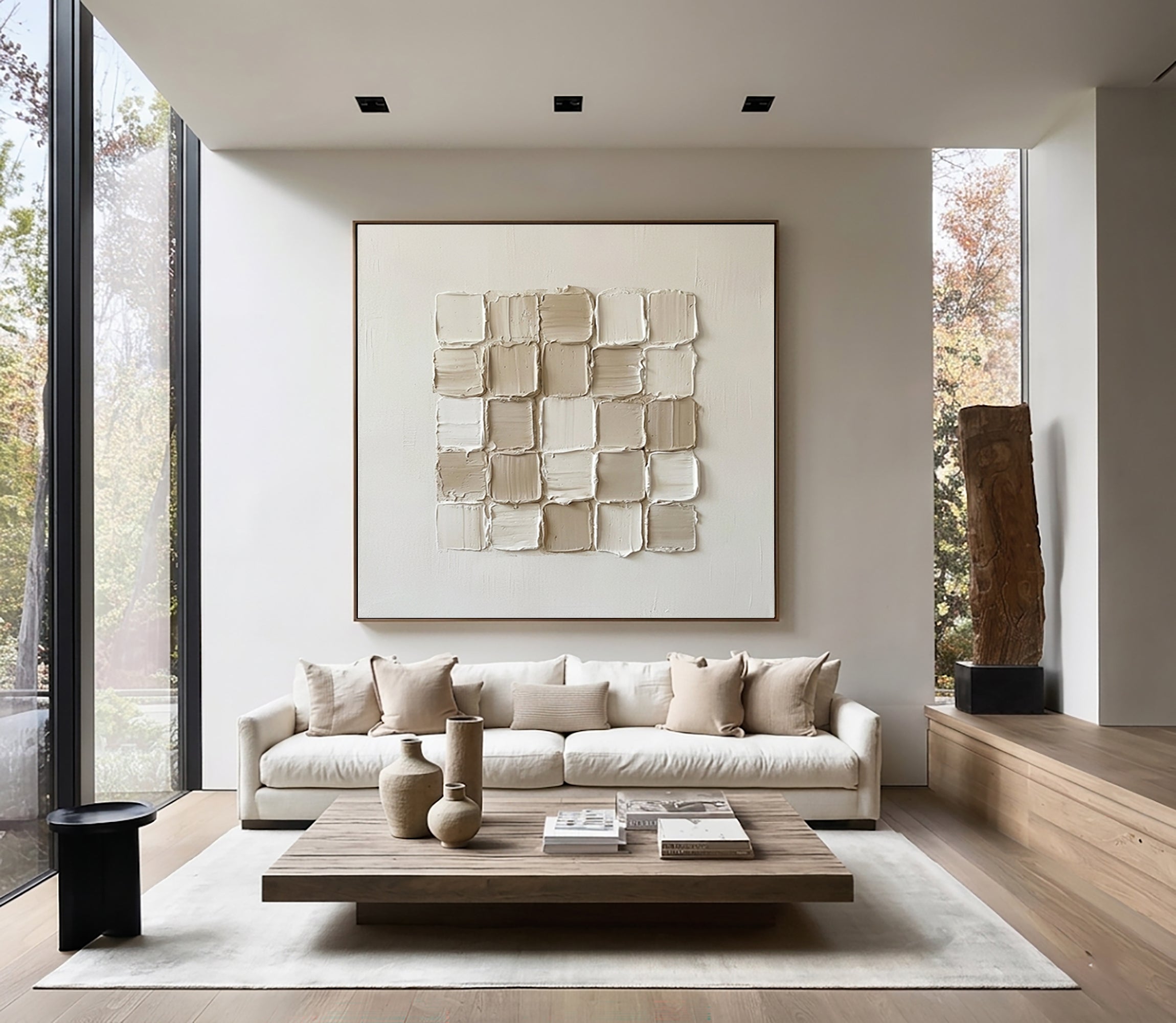 Large Modern Textured Squares Wall Art Neutral Hand Painted Canvas Painting