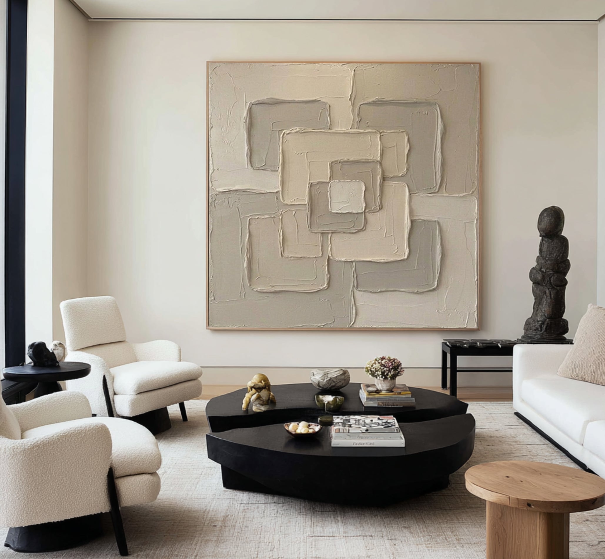 Large Geometric Framework Wall Art Contemporary Neutral Textured Canvas Painting