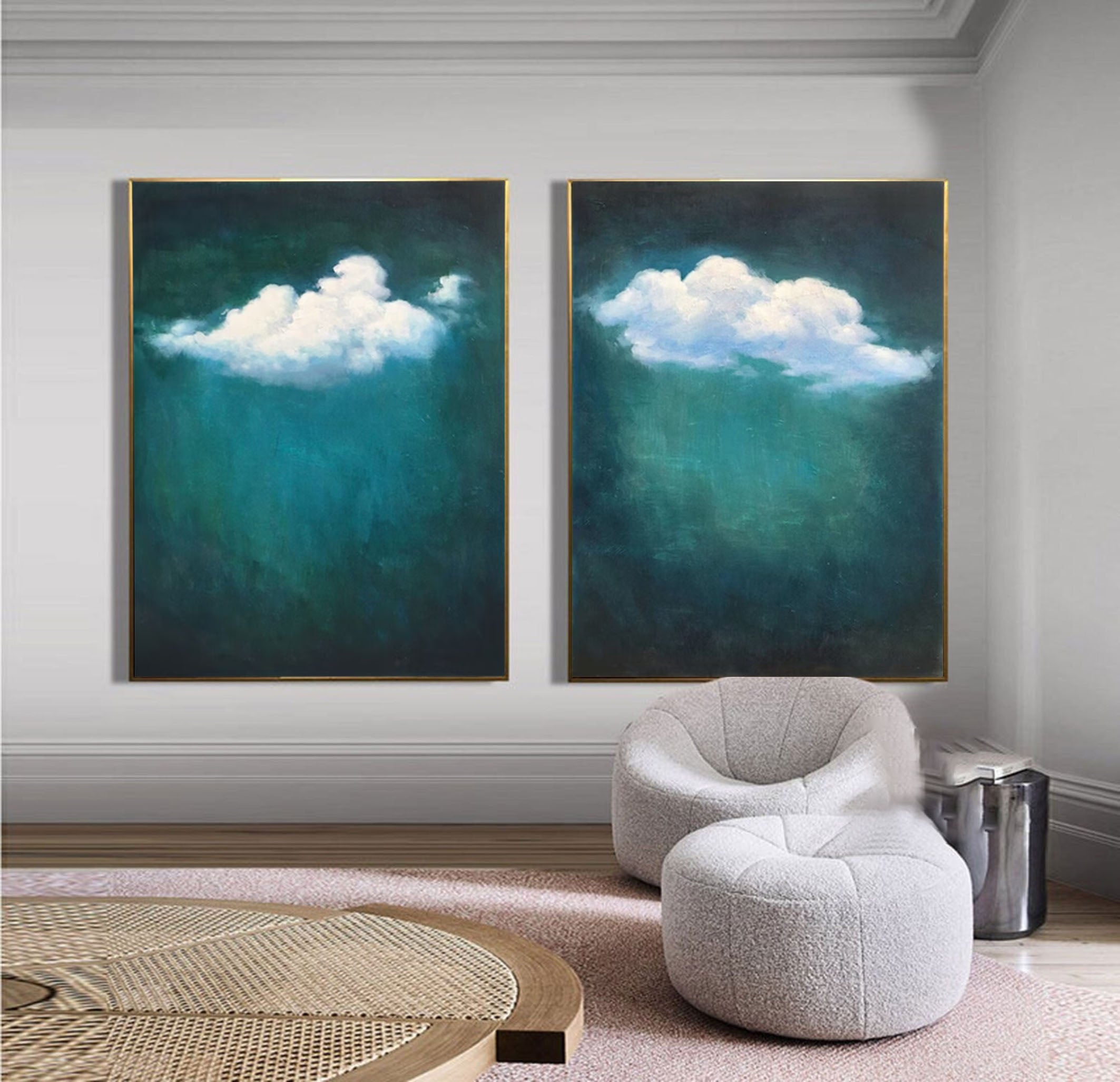 Serene Floating White Cloud Wall Art for Chic Living Spaces Set Of 2 #SP002