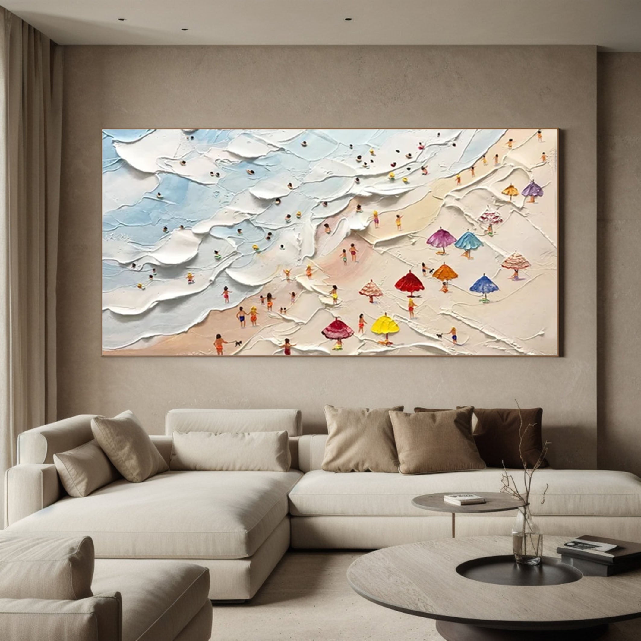 Beach Day Canvas Art Vibrant Textured Coastal Scene