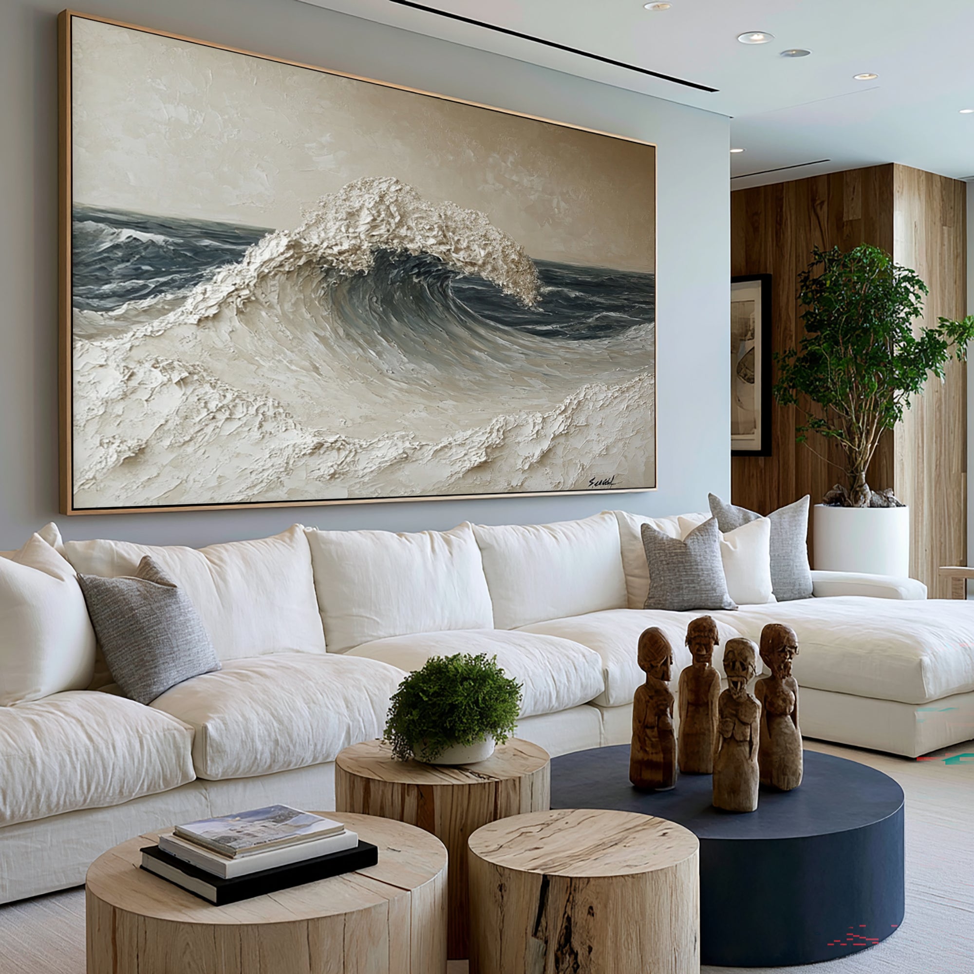 Large Nature Inspired Ocean Wall Art Textured Seascape Painting Organic Modern Coastal Home Decor