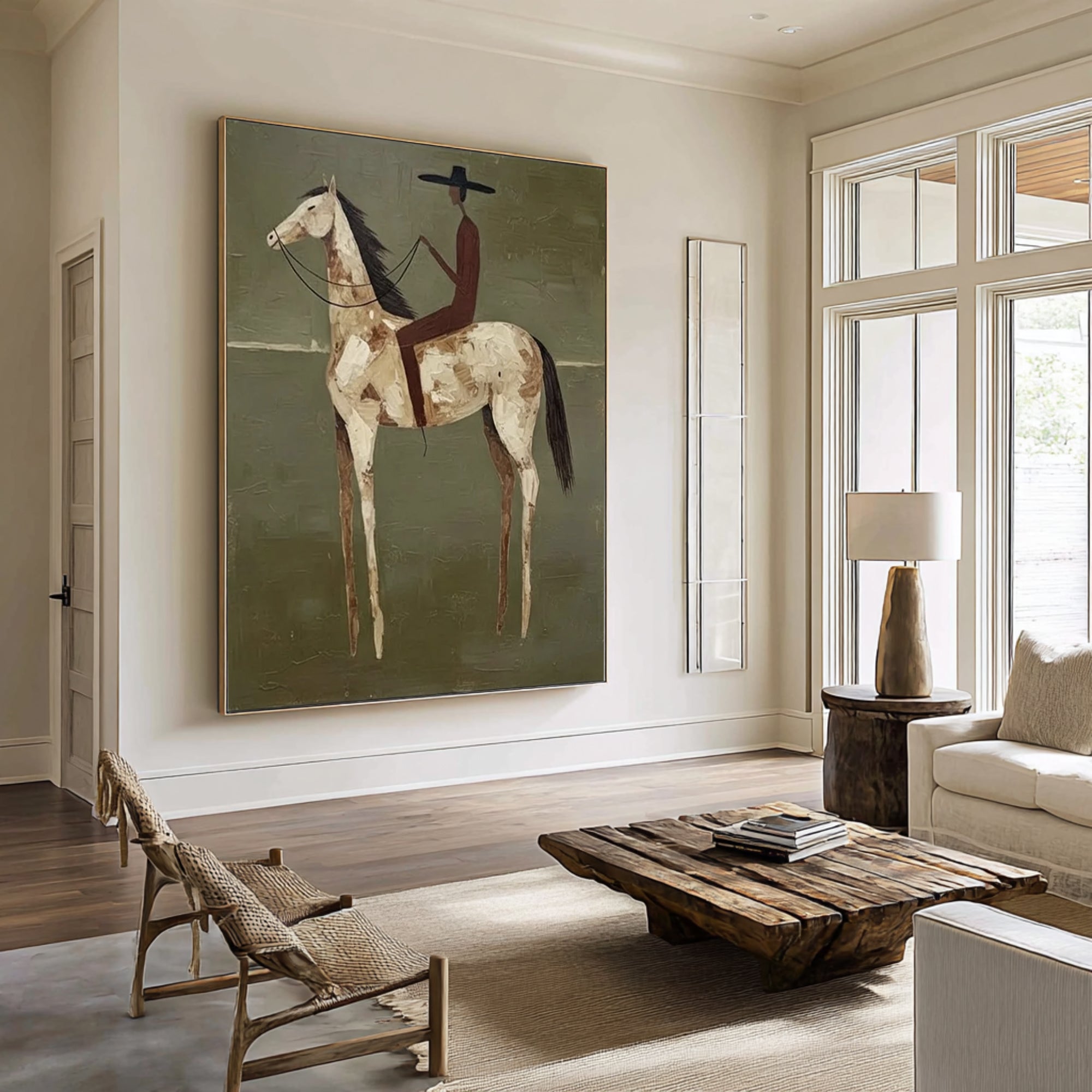 Large Modern Horse Rider Painting Contemporary Equestrian Wall Art
