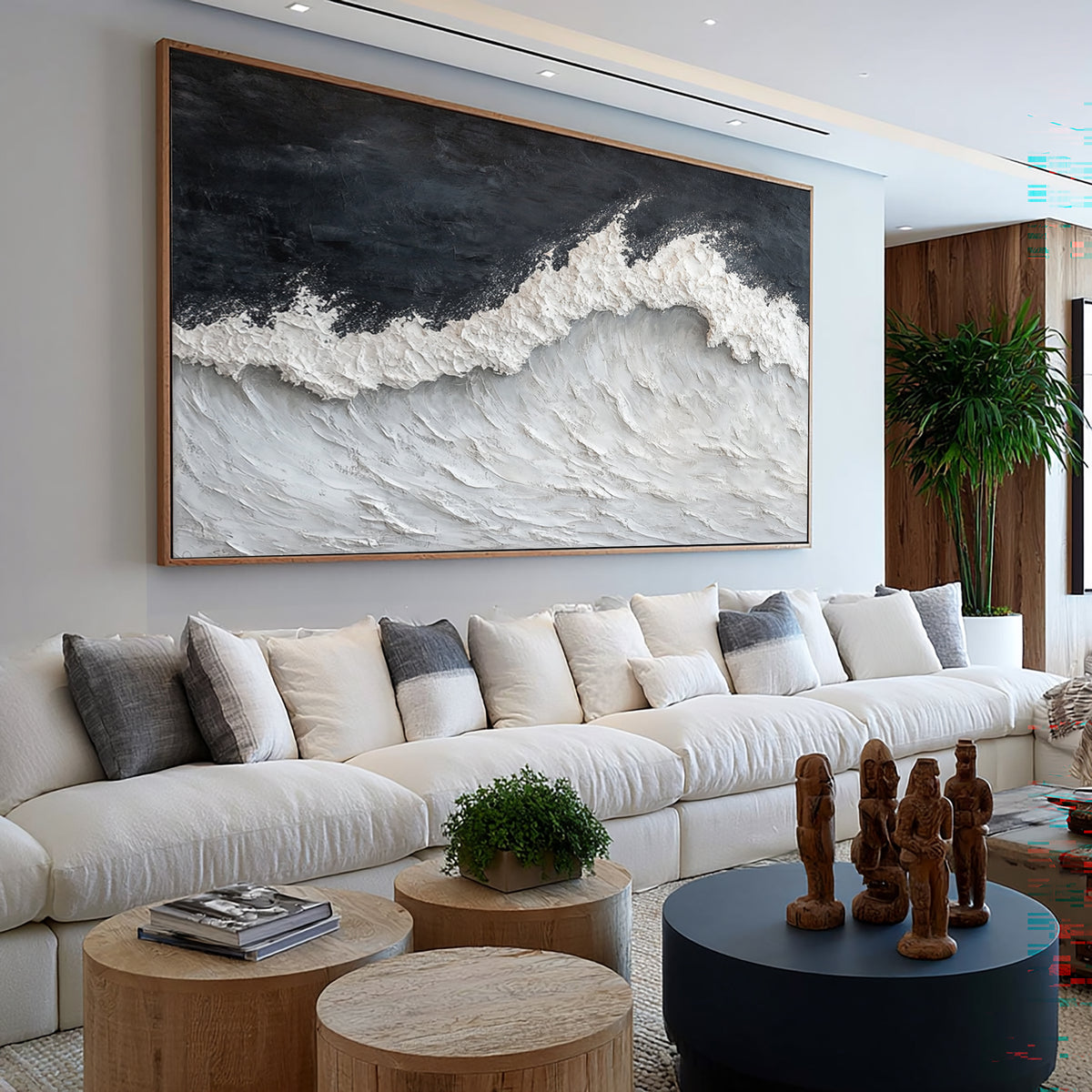 Stormy Sea Waves Textured Coastal Artwork Handmade Ocean Painting Gray White Contemporary Wall Decor