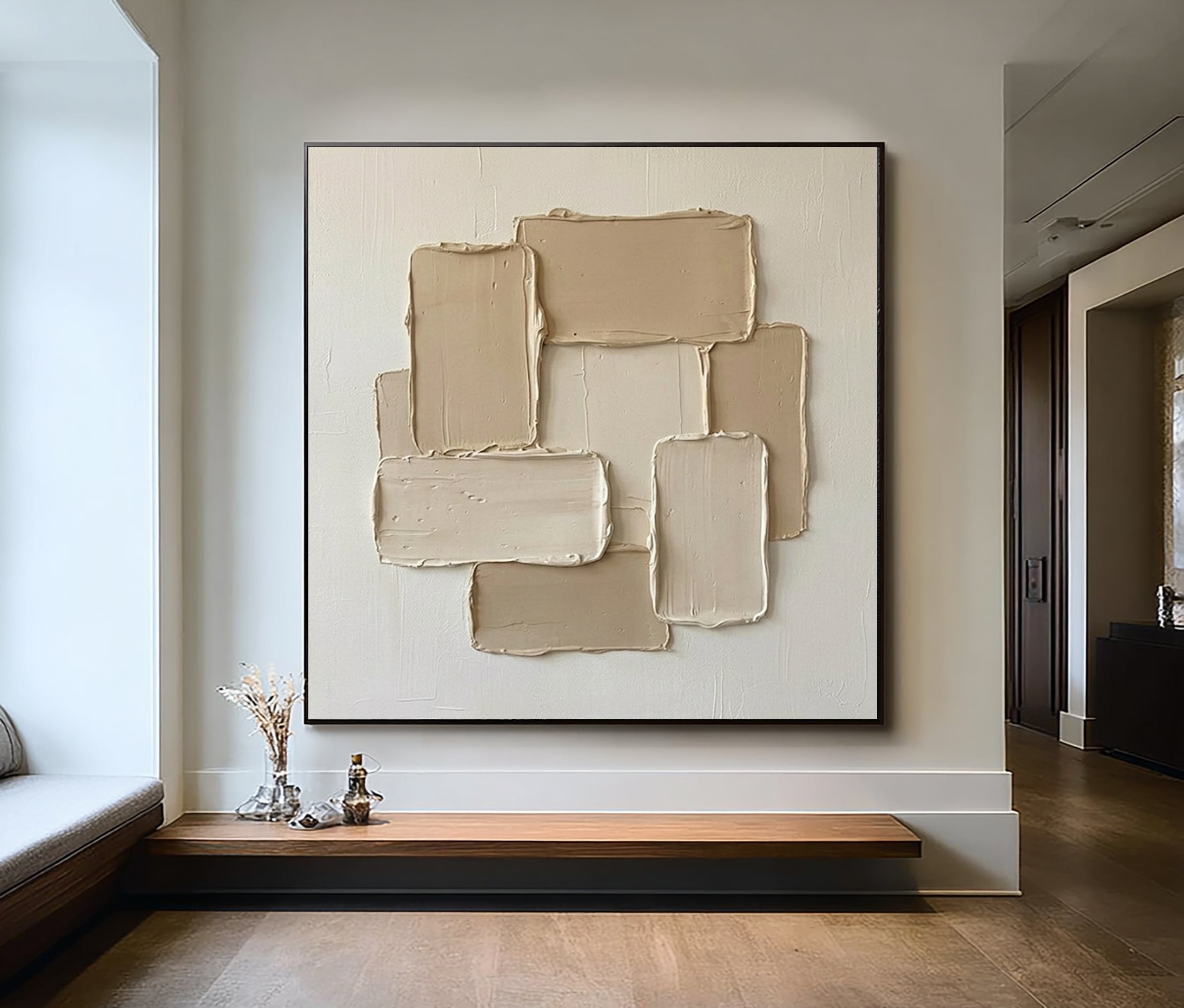 Large Minimal Blocks Oil Painting – Contemporary Hand Painted Texture Art