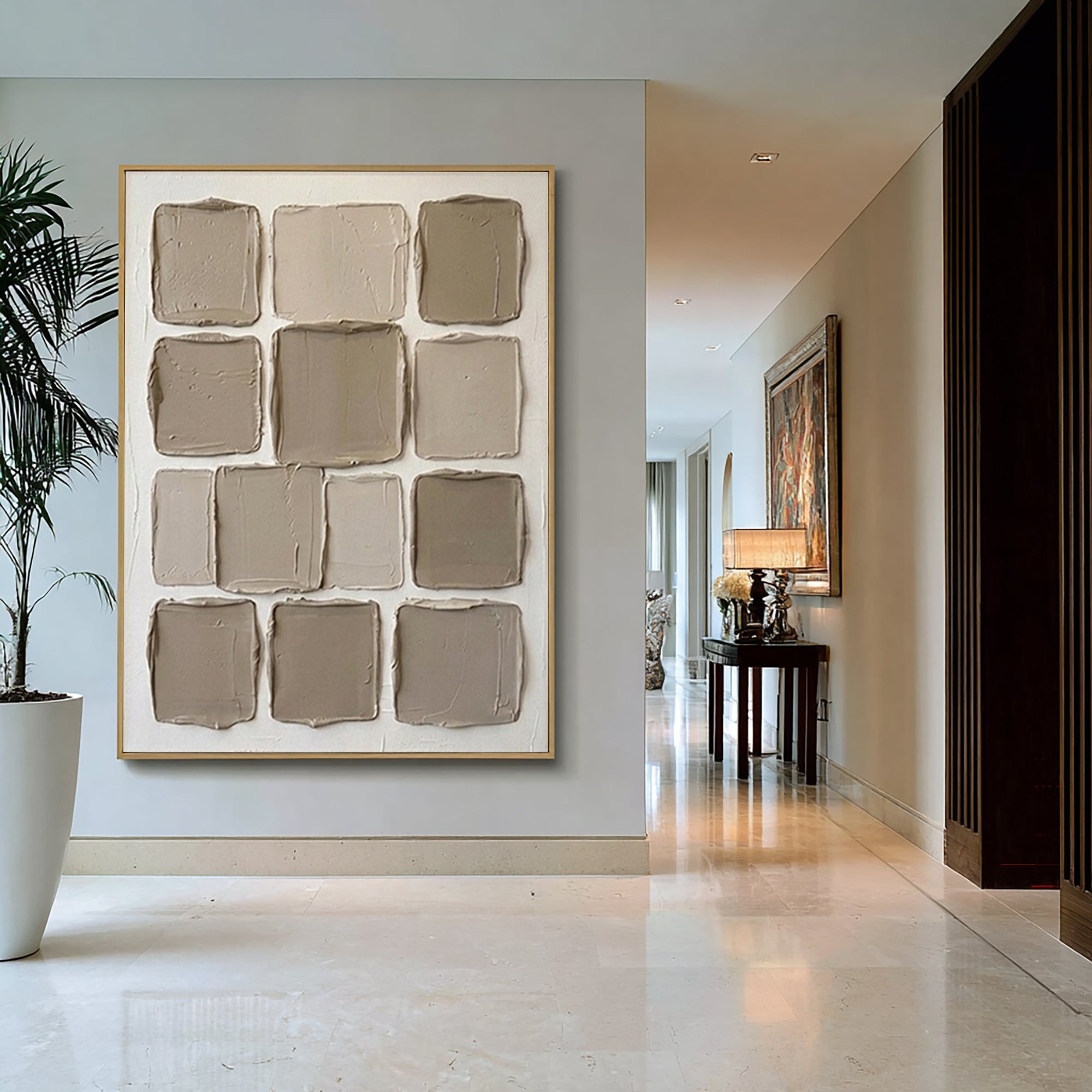 Large Contemporary Texture Canvas Art with Minimalist Square Composition