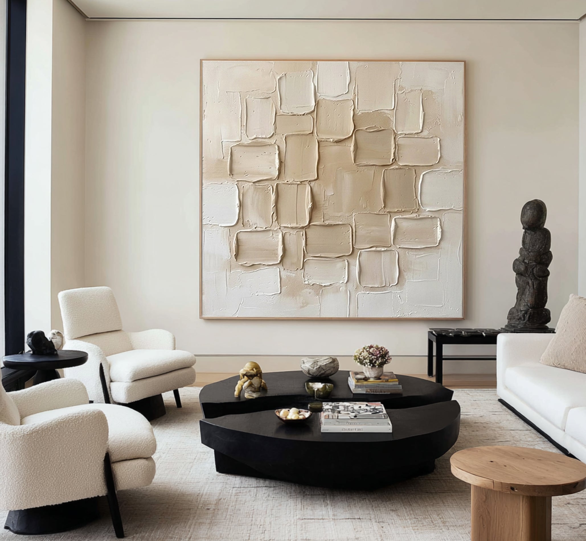 Large Limestone Relief Texture Wall Art Contemporary Neutral Painting