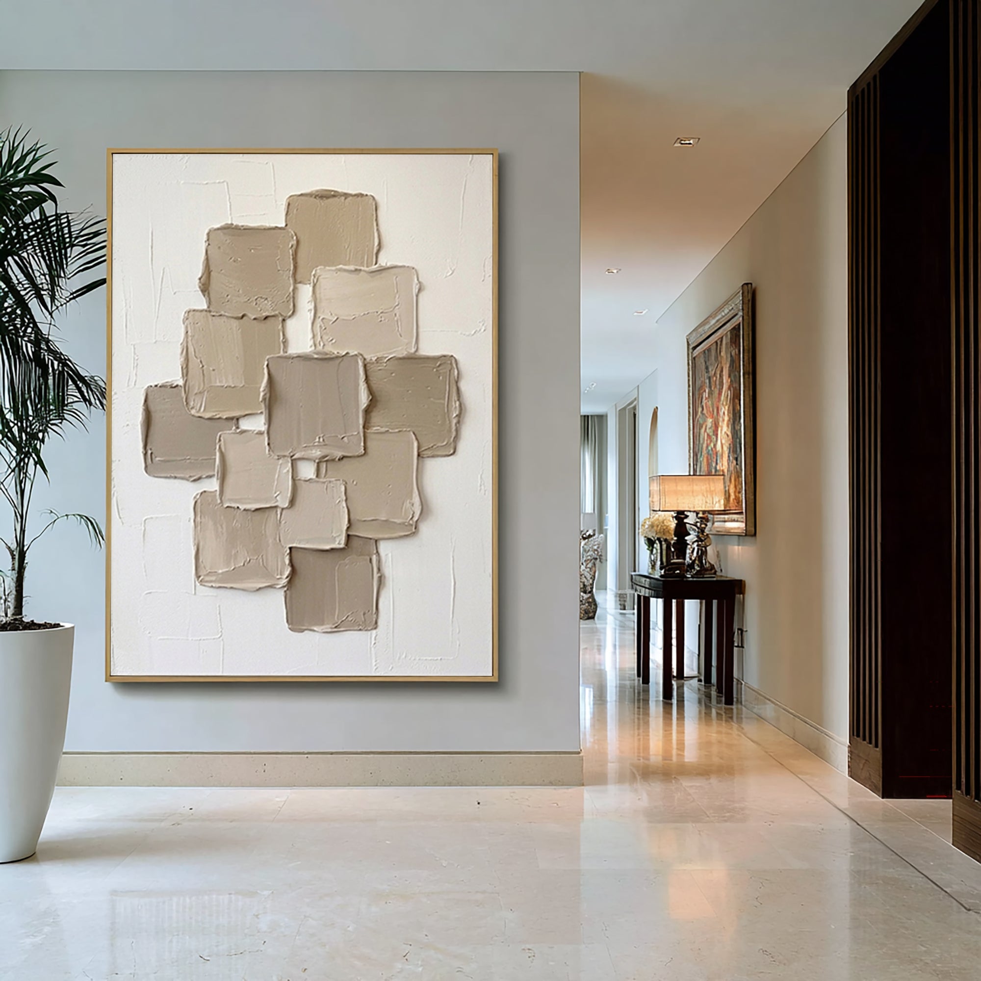 Large Sculptural Block Texture Canvas Art Modern Neutral Painting
