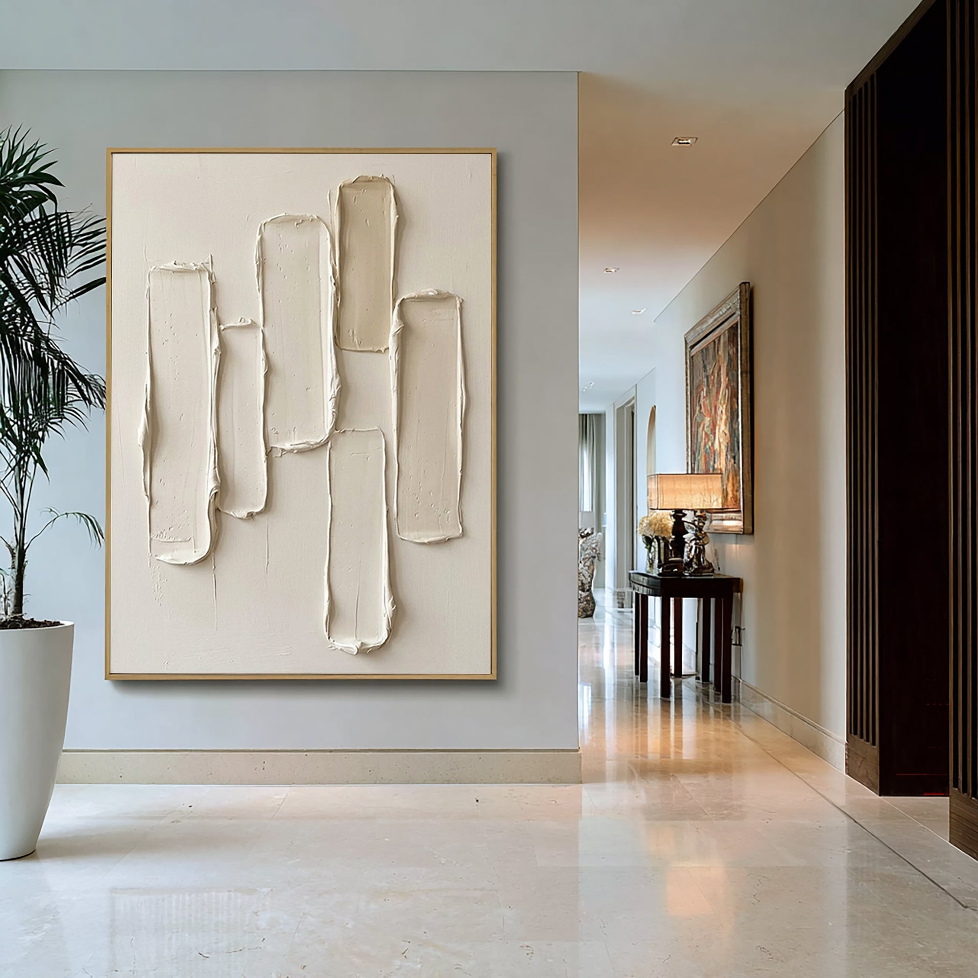 Large Hand-Painted Neutral Relief Wall Art for Luxury Home Decor