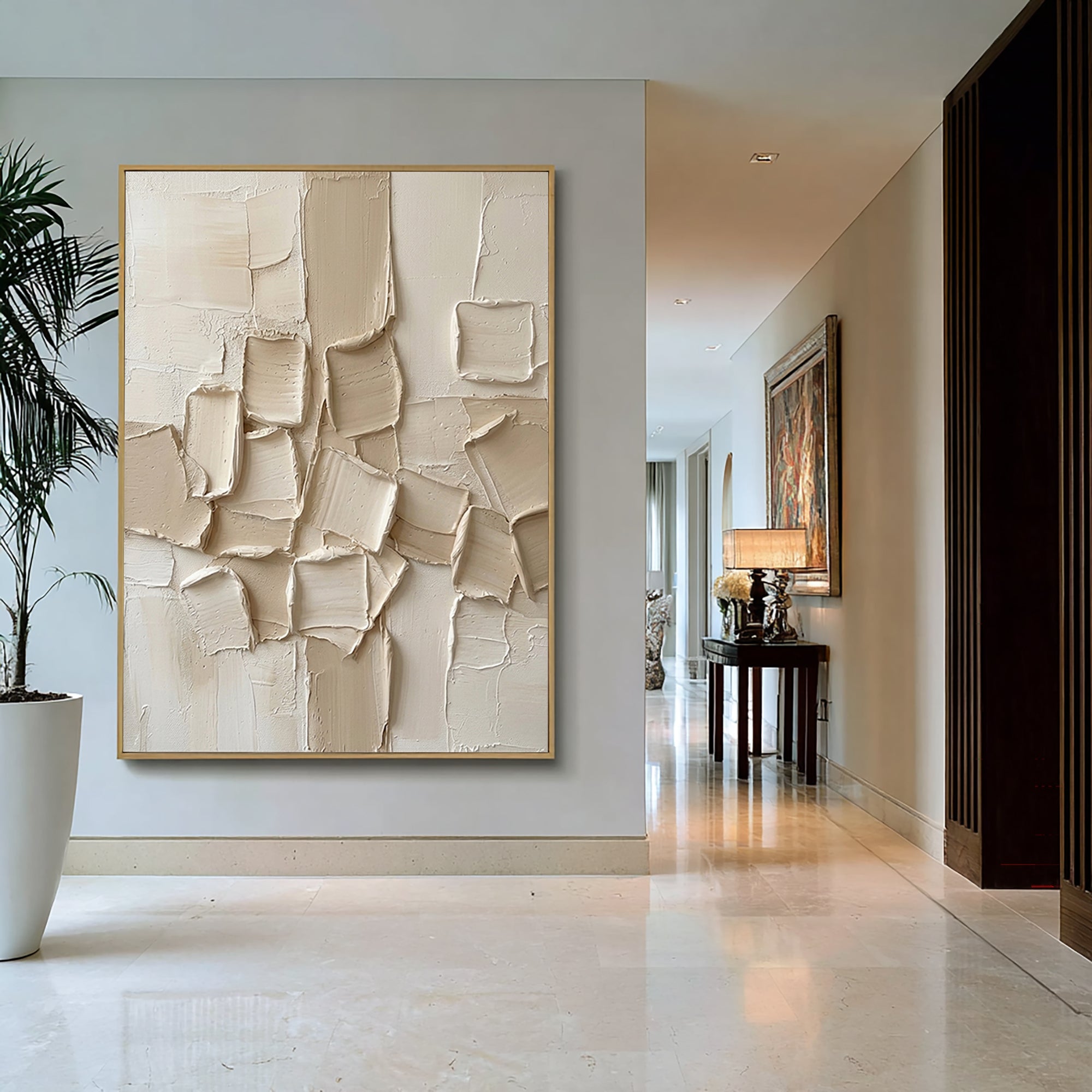 Large Neutral Textured Oil Painting for Modern Luxury Interiors
