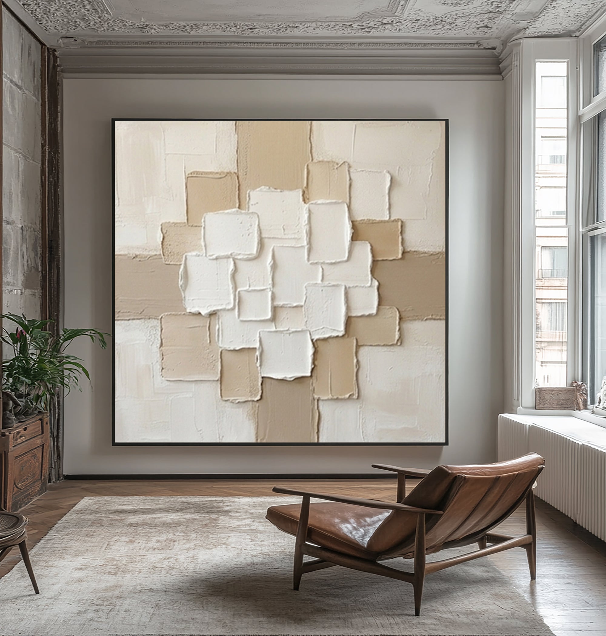 Large Clay Texture Wall Art Neutral Contemporary Canvas Painting