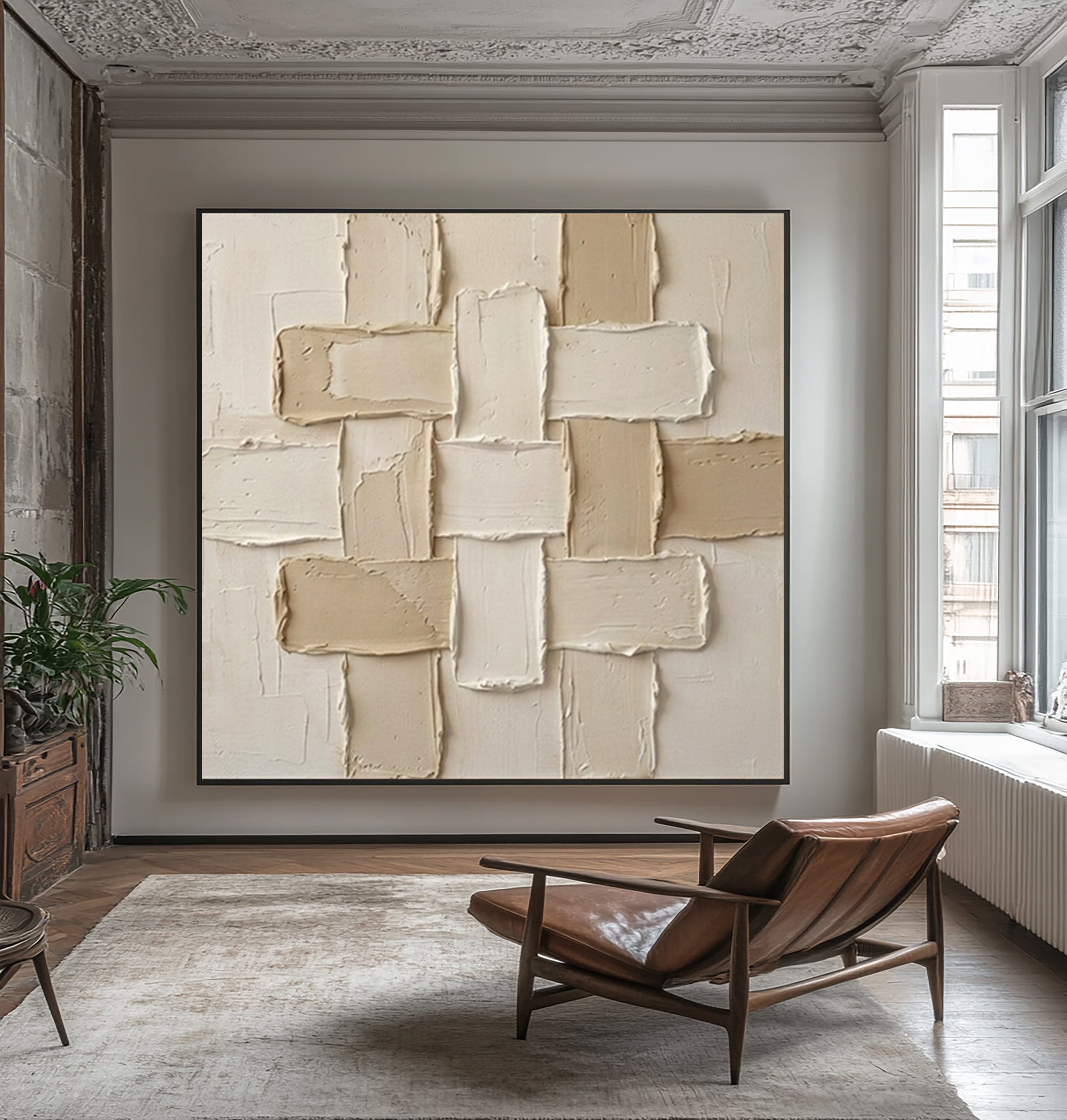 Large Cross Weave Wall Art Neutral Contemporary Textured Painting