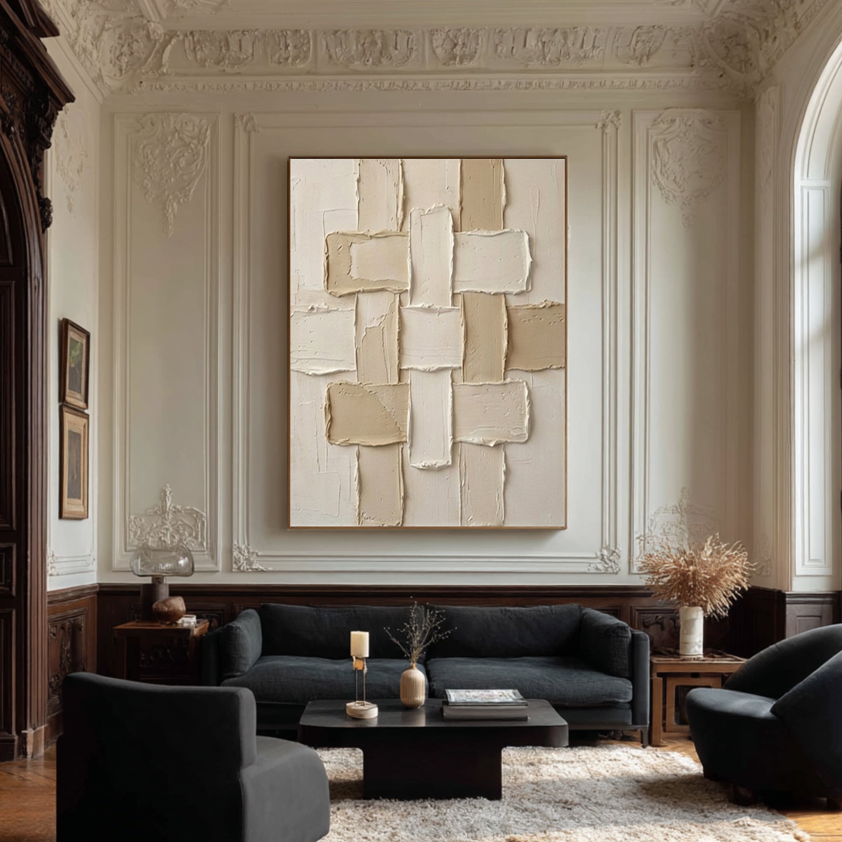Large Neutral Geometric Composition Canvas Art Modern Texture Wall Decor