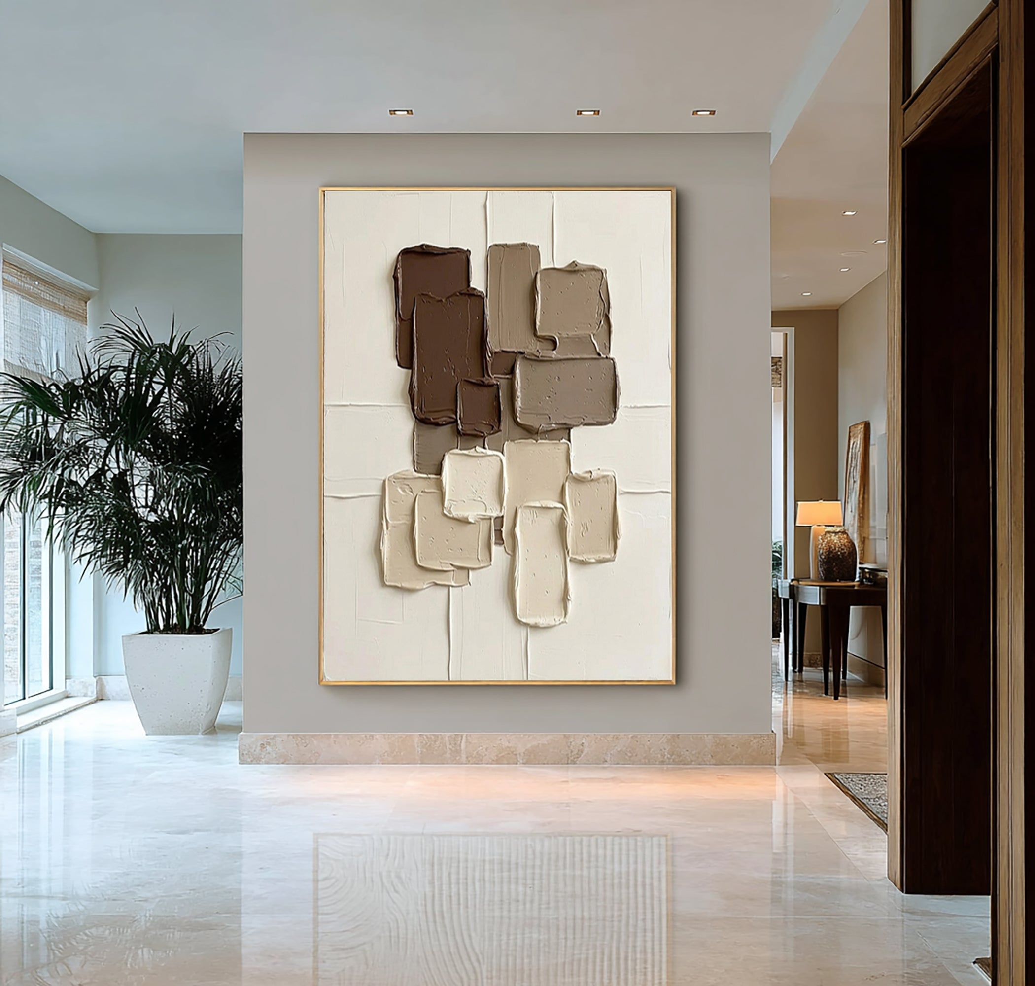 Large Warm Mocha Geometric Wall Art Textured Contemporary Decor