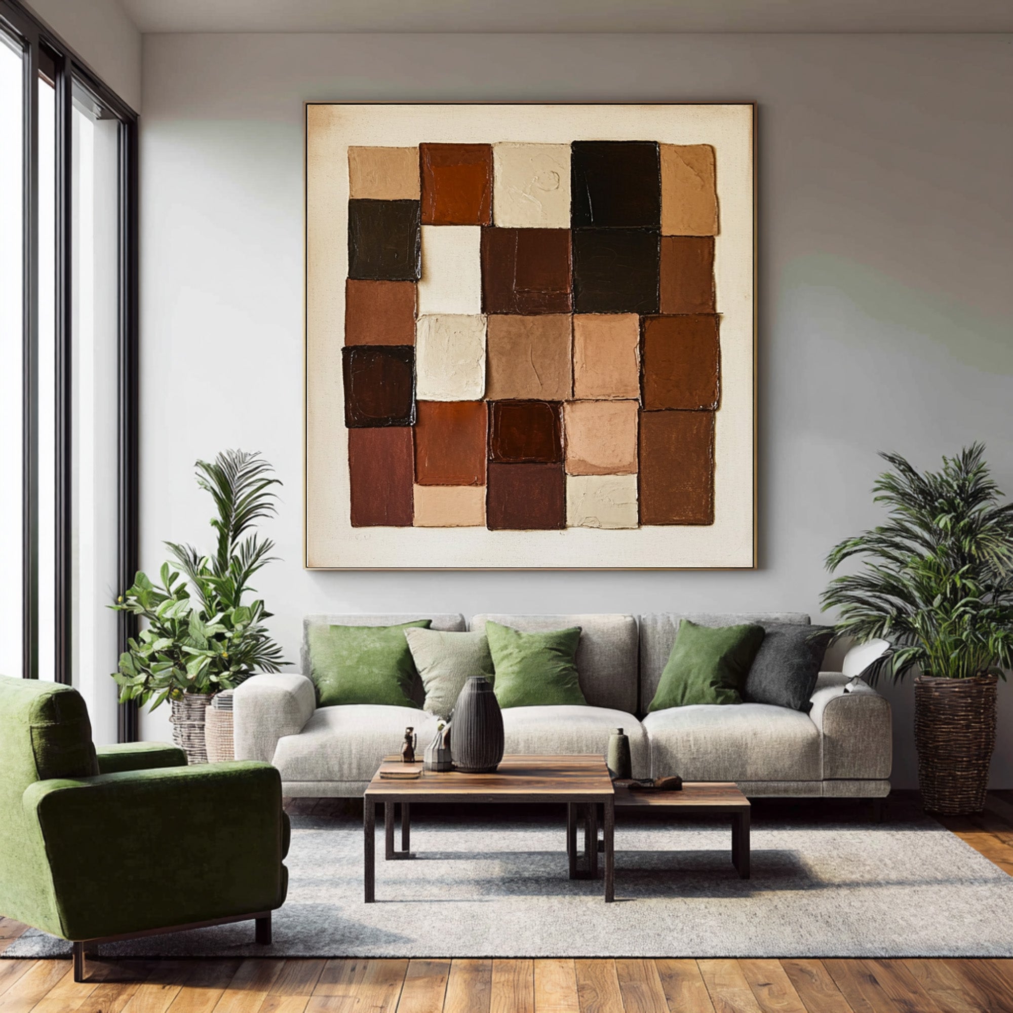 Textured Large Neutral Square Grid Art| KelorArt #CZ 011