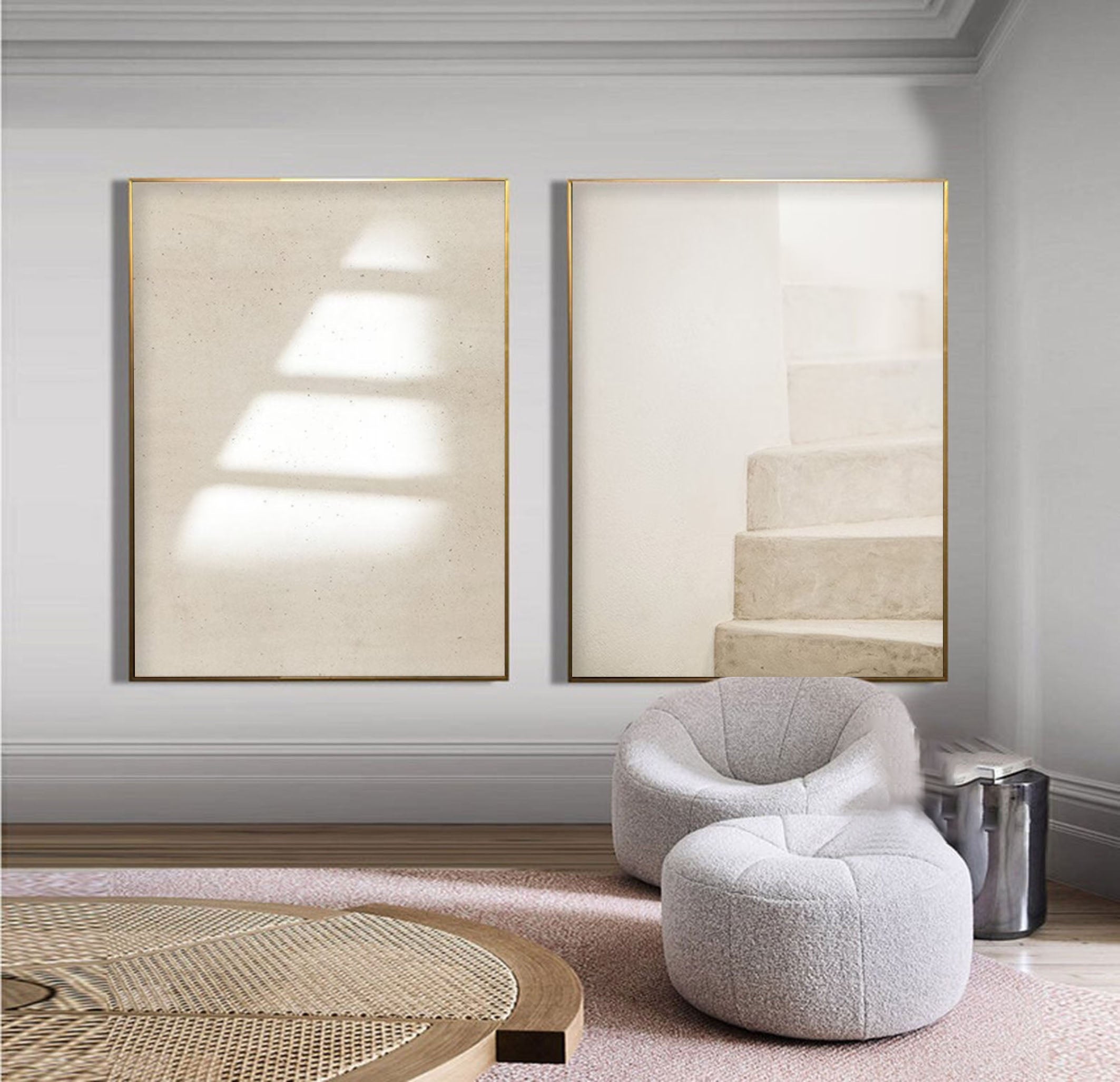 Neutral Minimalist Diptych Zen Abstract Canvas Art #MMS062