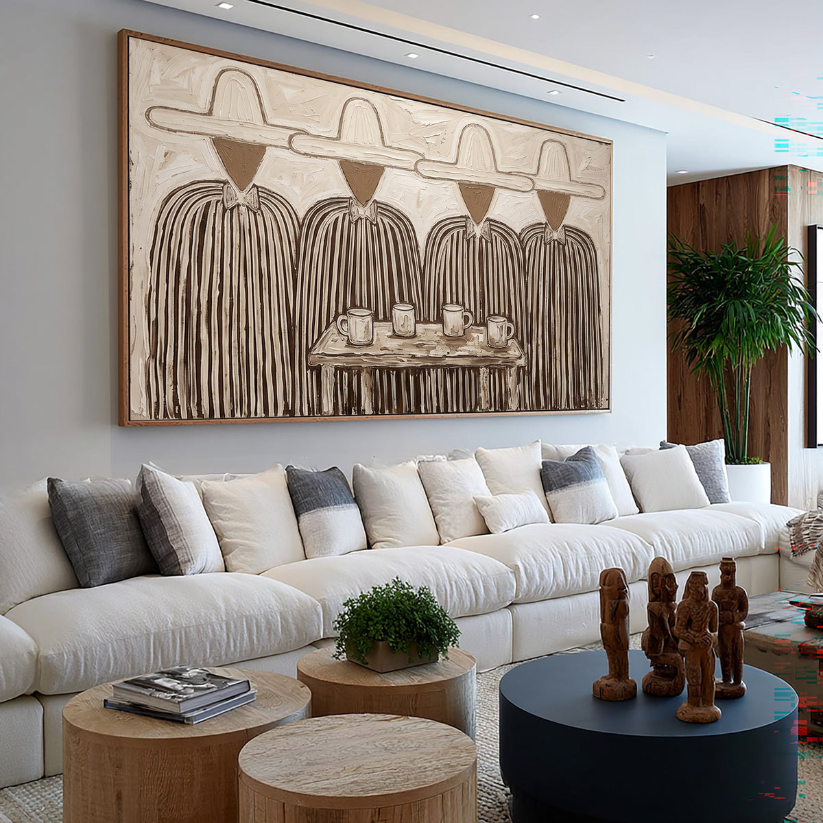 The Gathering Place Folk Art Painting Four Figures Textured Hand Painted Wall Art
