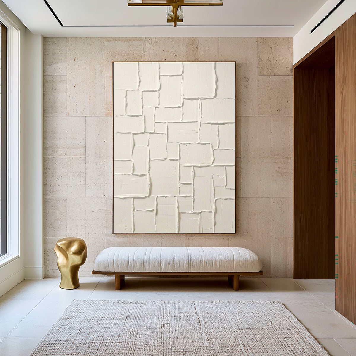White Structure Study Large Textured Abstract Wall Art Minimalist Contemporary Relief Painting