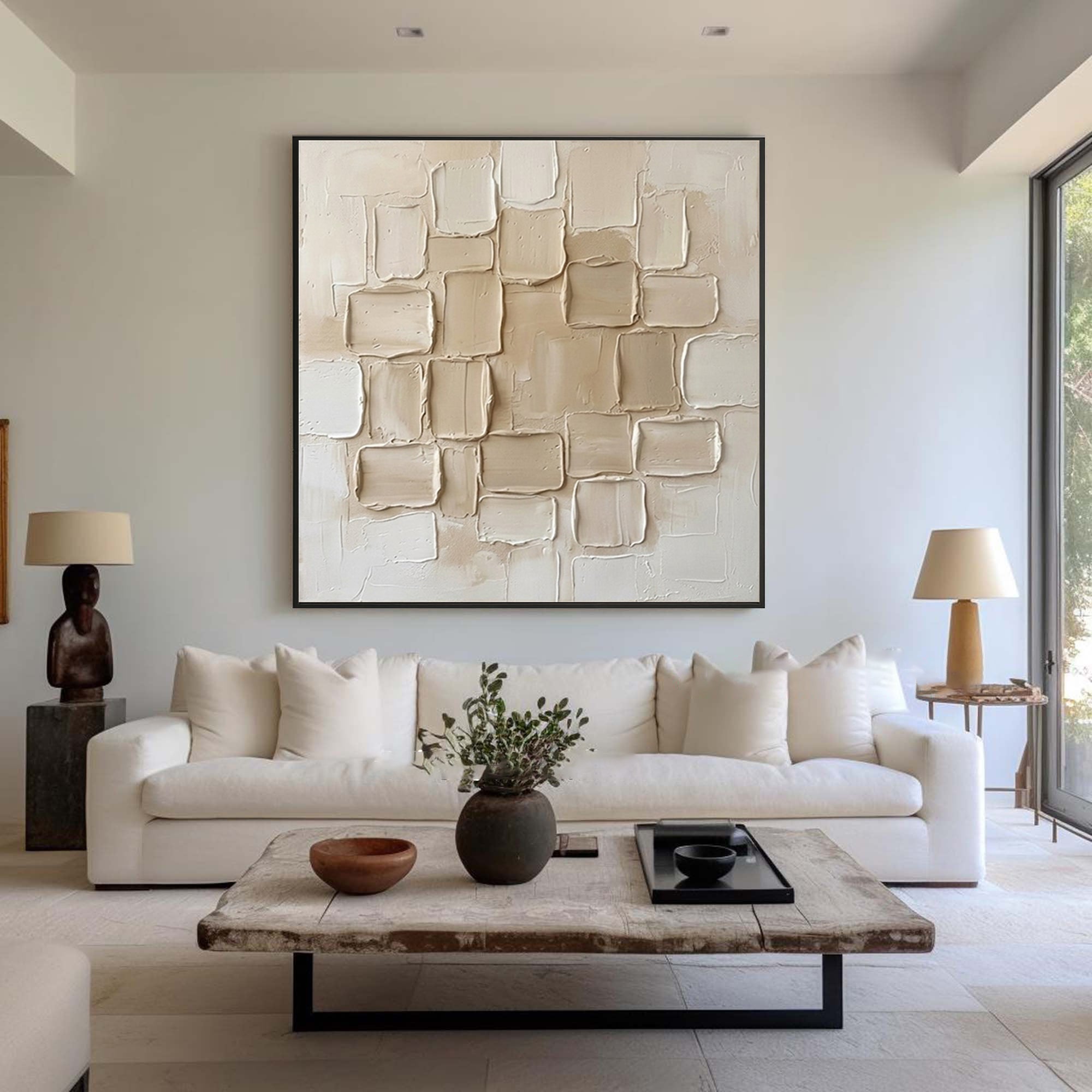 Large Limestone Relief Texture Wall Art Contemporary Neutral Painting