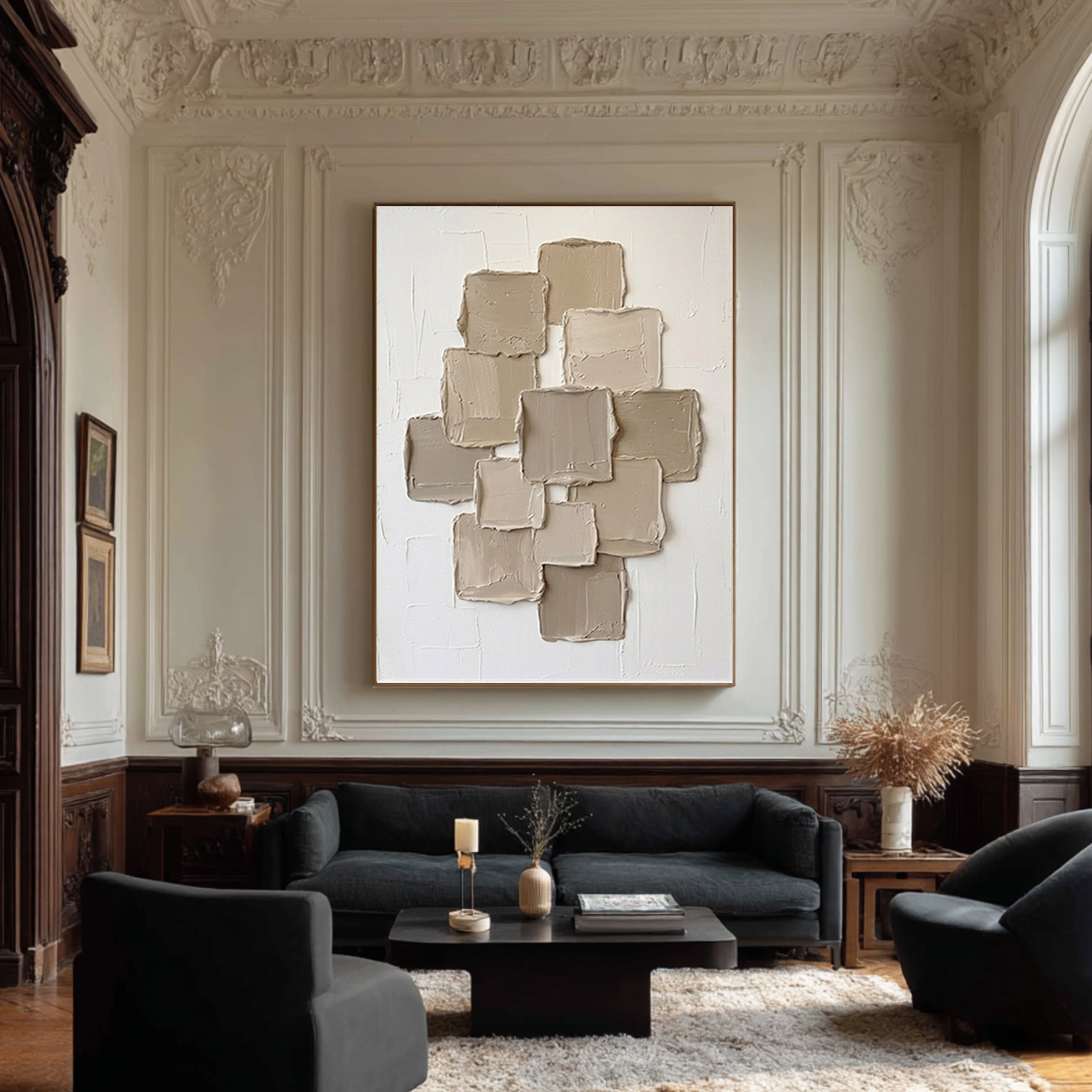 Large Sculptural Block Texture Canvas Art Modern Neutral Painting