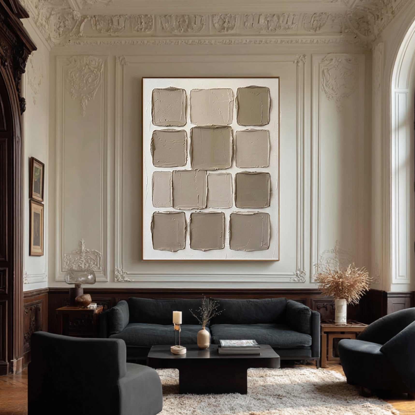 Large Contemporary Texture Canvas Art with Minimalist Square Composition