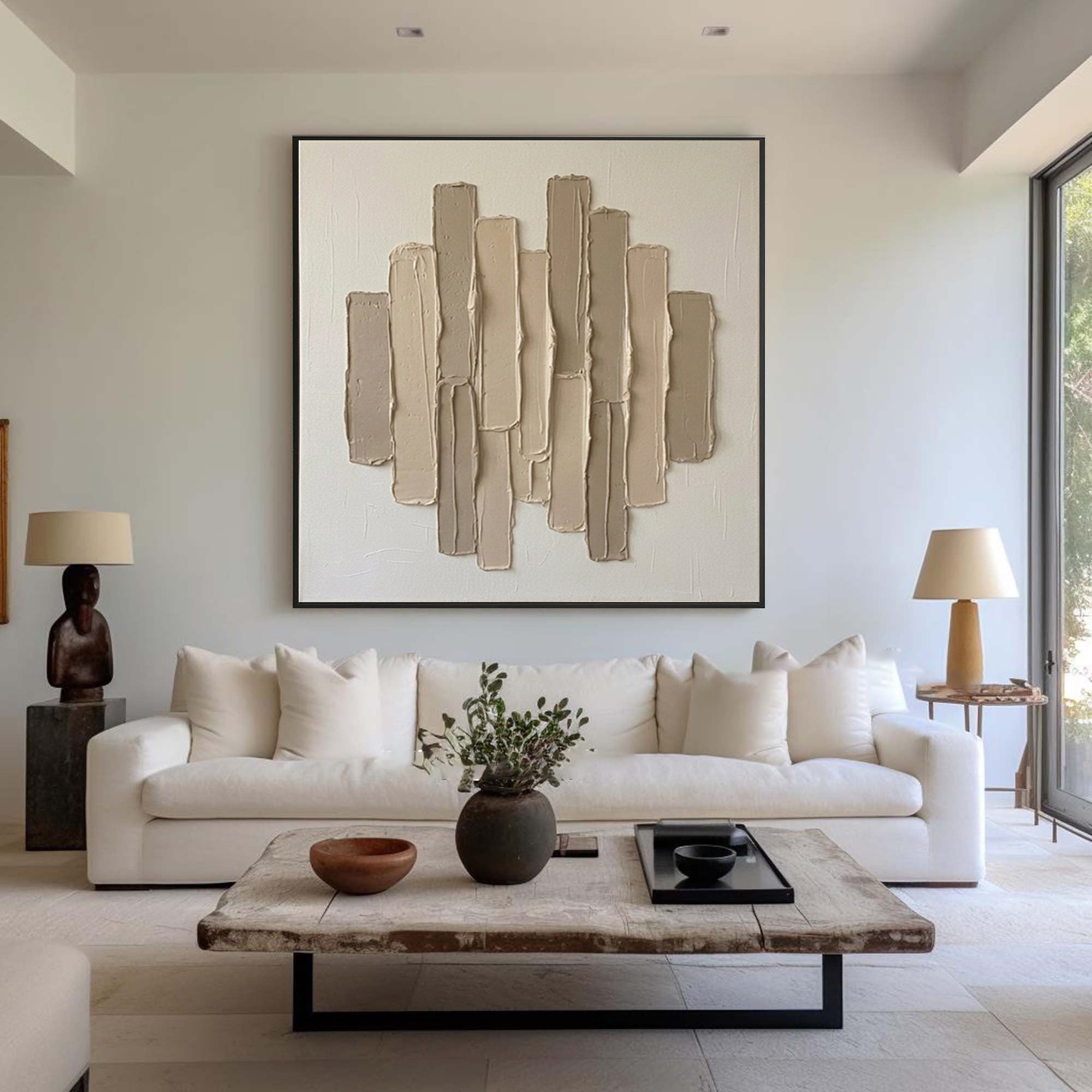 Large Organic Vertical Relief Wall Art Neutral Contemporary Sculptural Canvas Painting