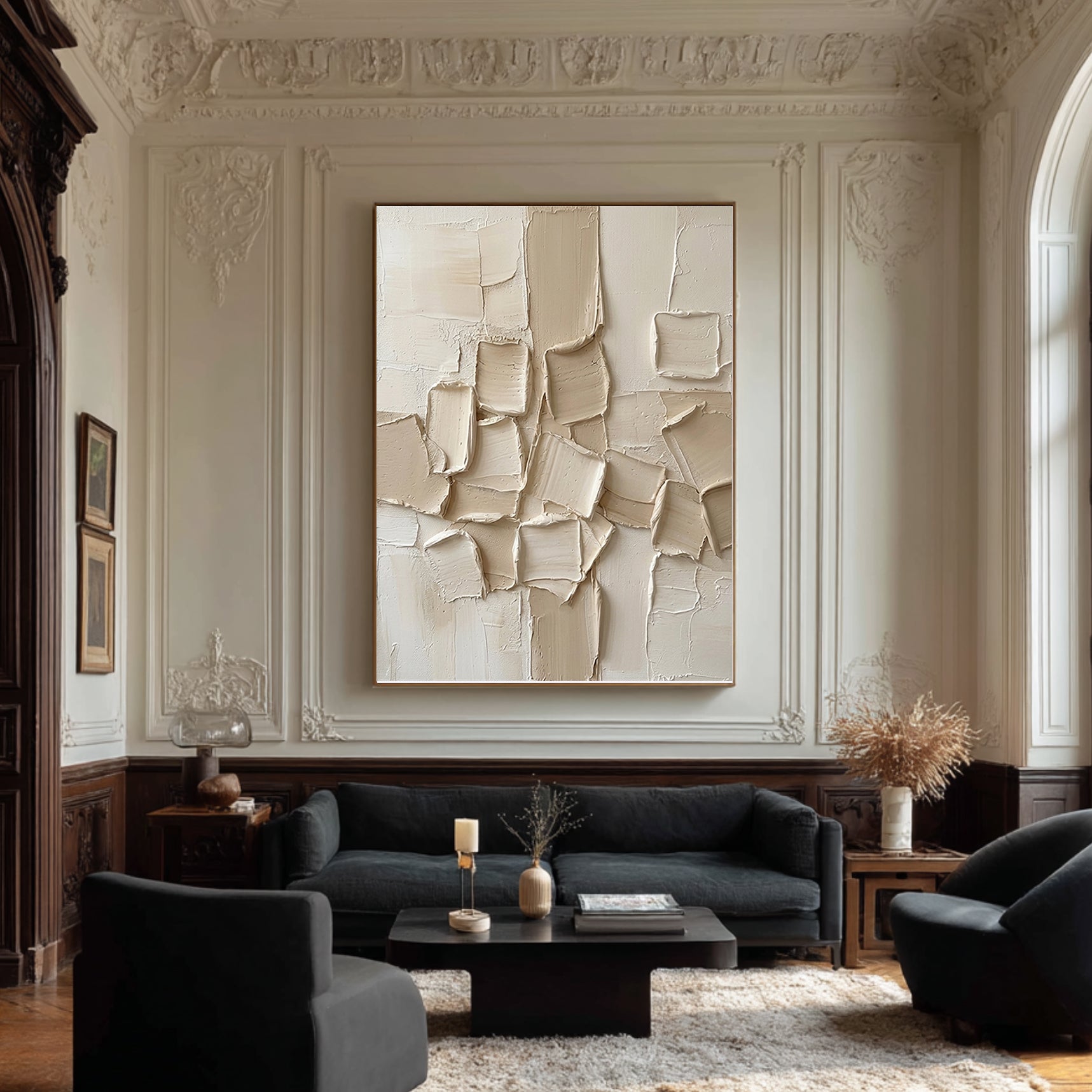 Large Neutral Textured Oil Painting for Modern Luxury Interiors