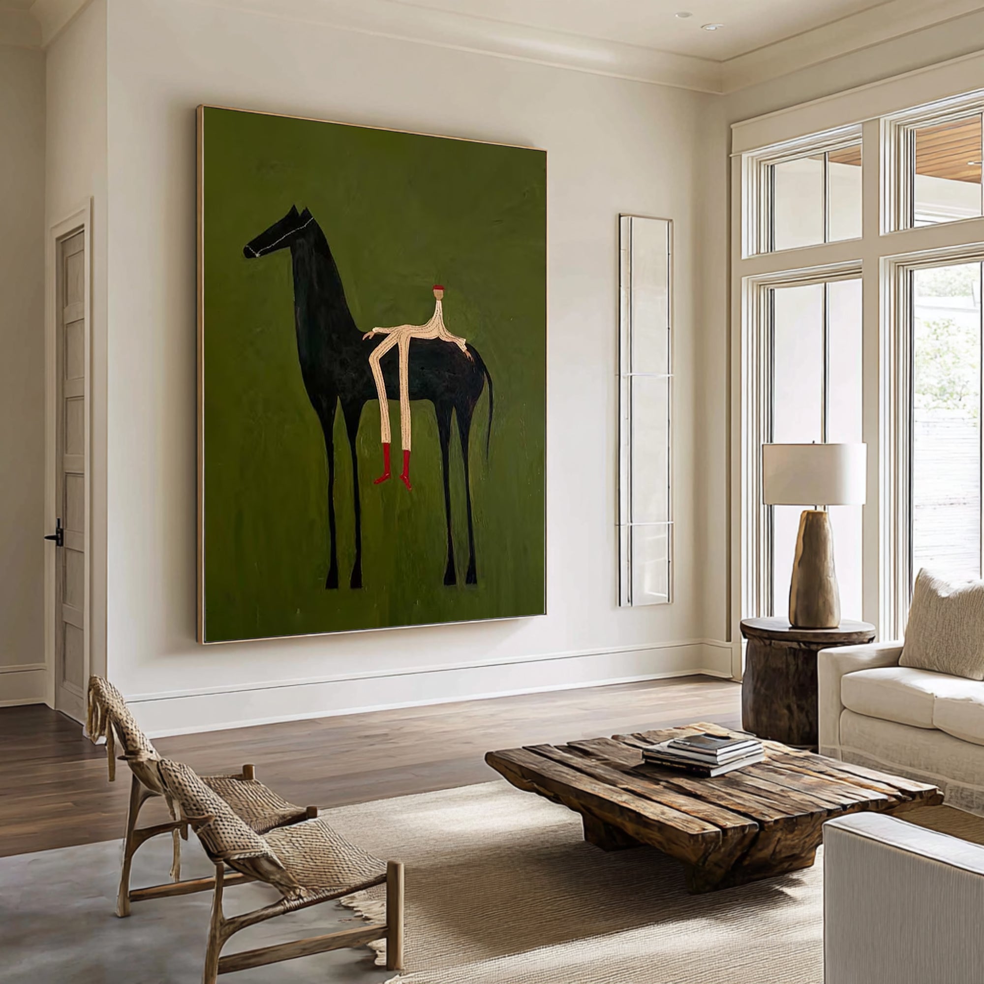 Large Green Horse Wall Art Contemporary Minimalist Canvas Painting