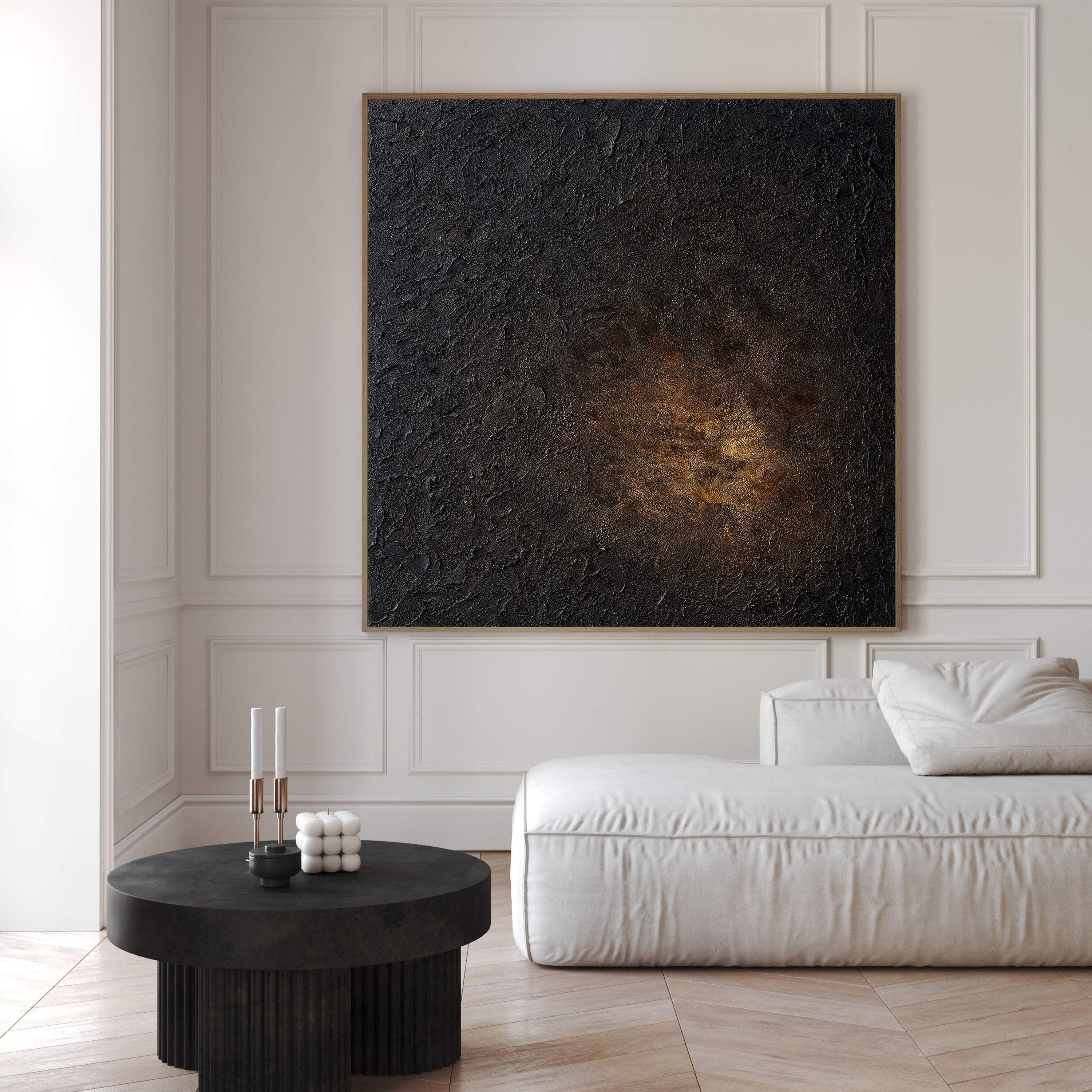 Textured Dark Abstraction with Glimmering Light, Impasto Canvas #MM393