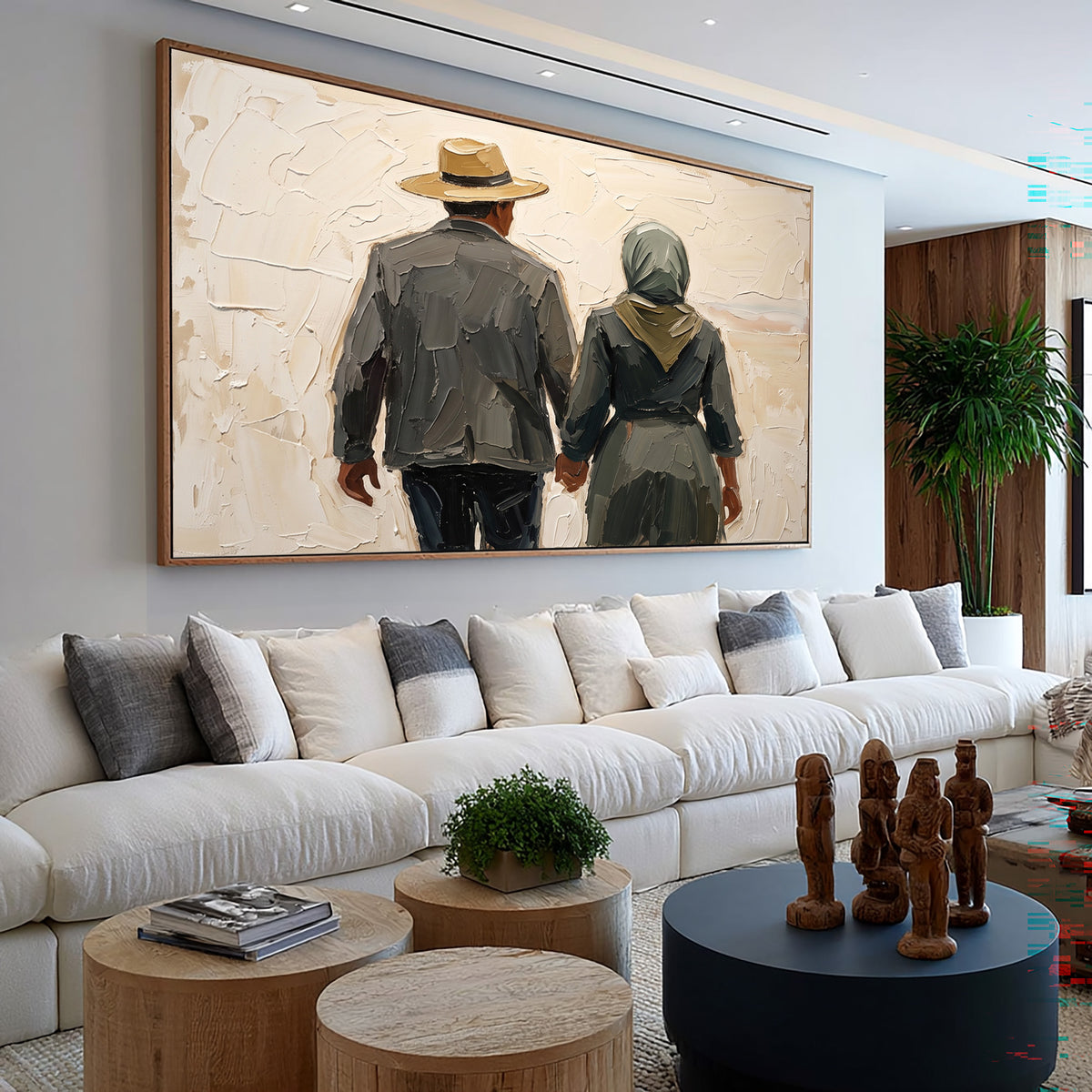 Large Textured Romantic Couple Painting Hand in Hand Love Wall Art