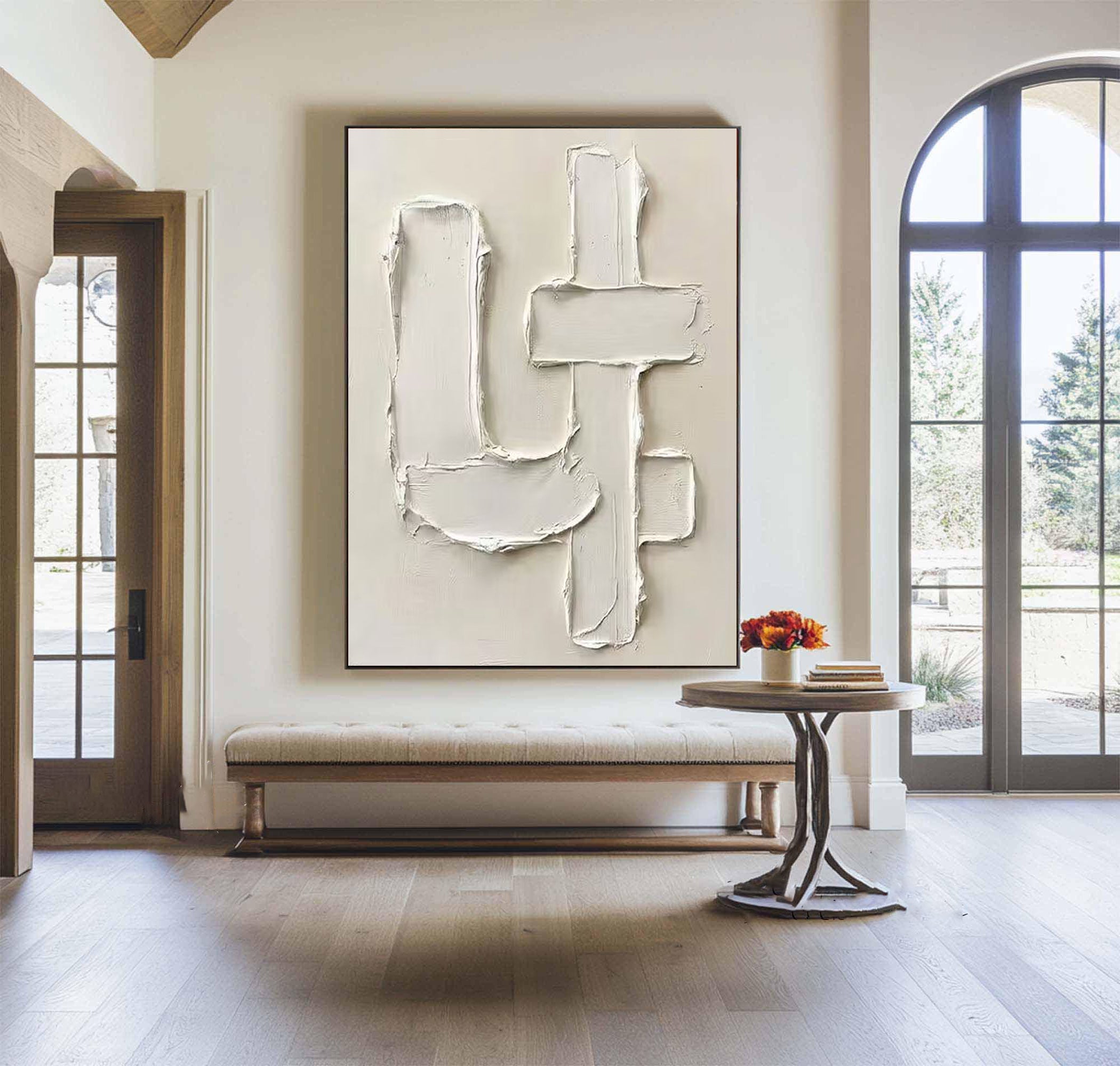 Large Contemporary Oil Painting with Abstract Architectural Texture Art