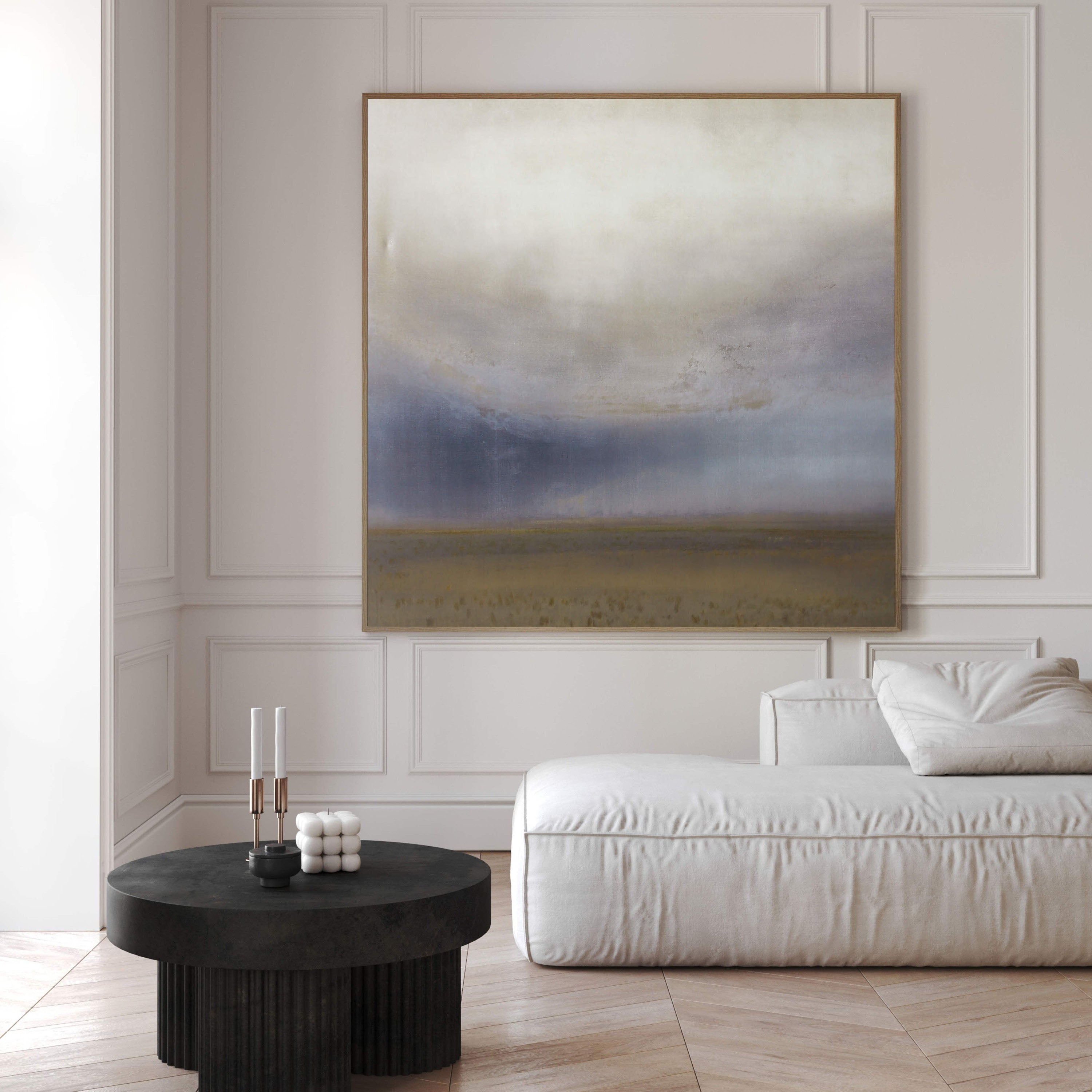 Misty Landscape with Muted Blue Hues, Contemporary Wall Art #MM397
